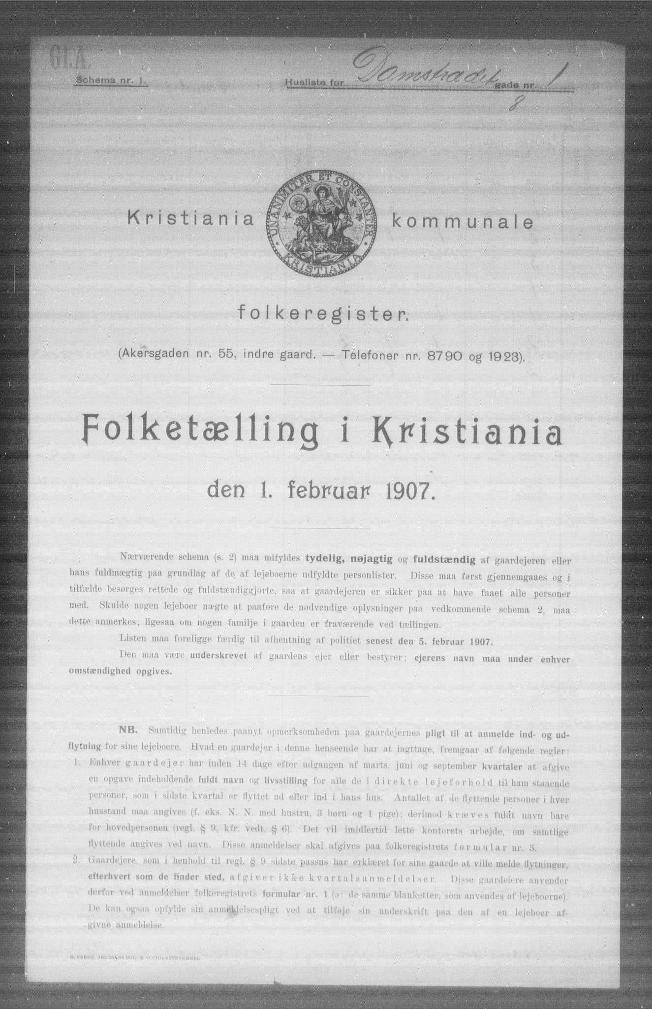 OBA, Municipal Census 1907 for Kristiania, 1907, p. 7309