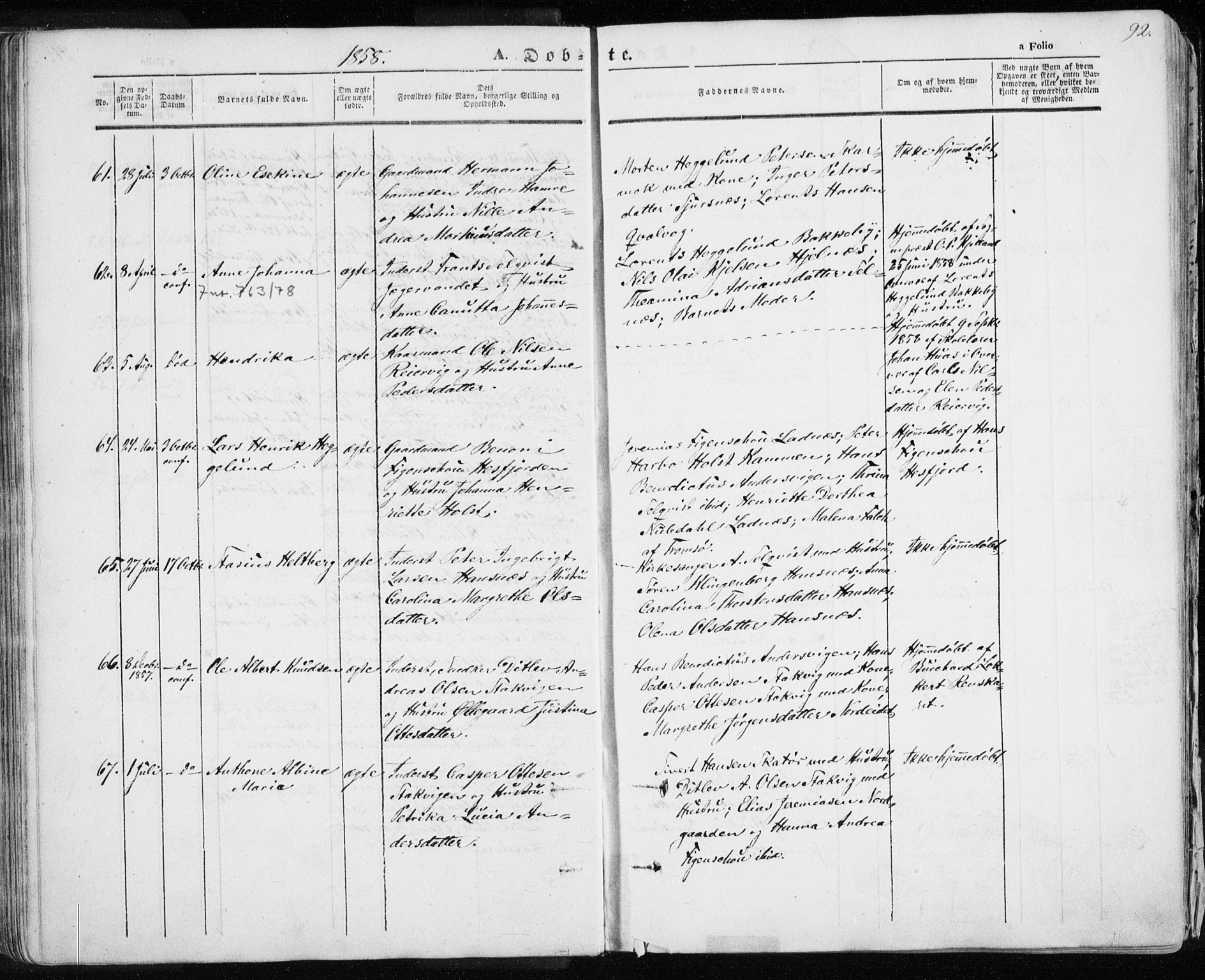 Karlsøy sokneprestembete, SATØ/S-1299/H/Ha/Haa/L0003kirke: Parish register (official) no. 3, 1843-1860, p. 92
