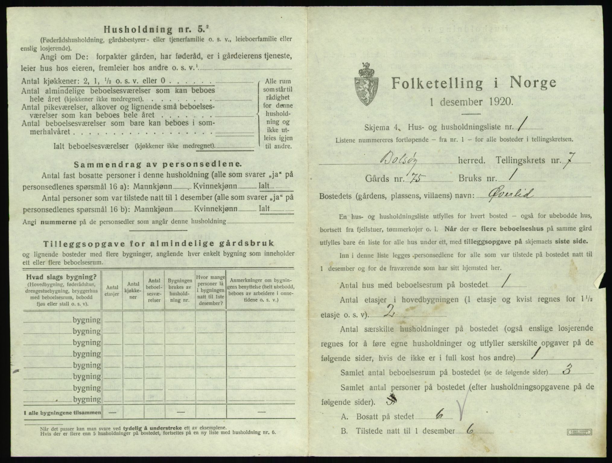 SAT, 1920 census for Bolsøy, 1920, p. 1191