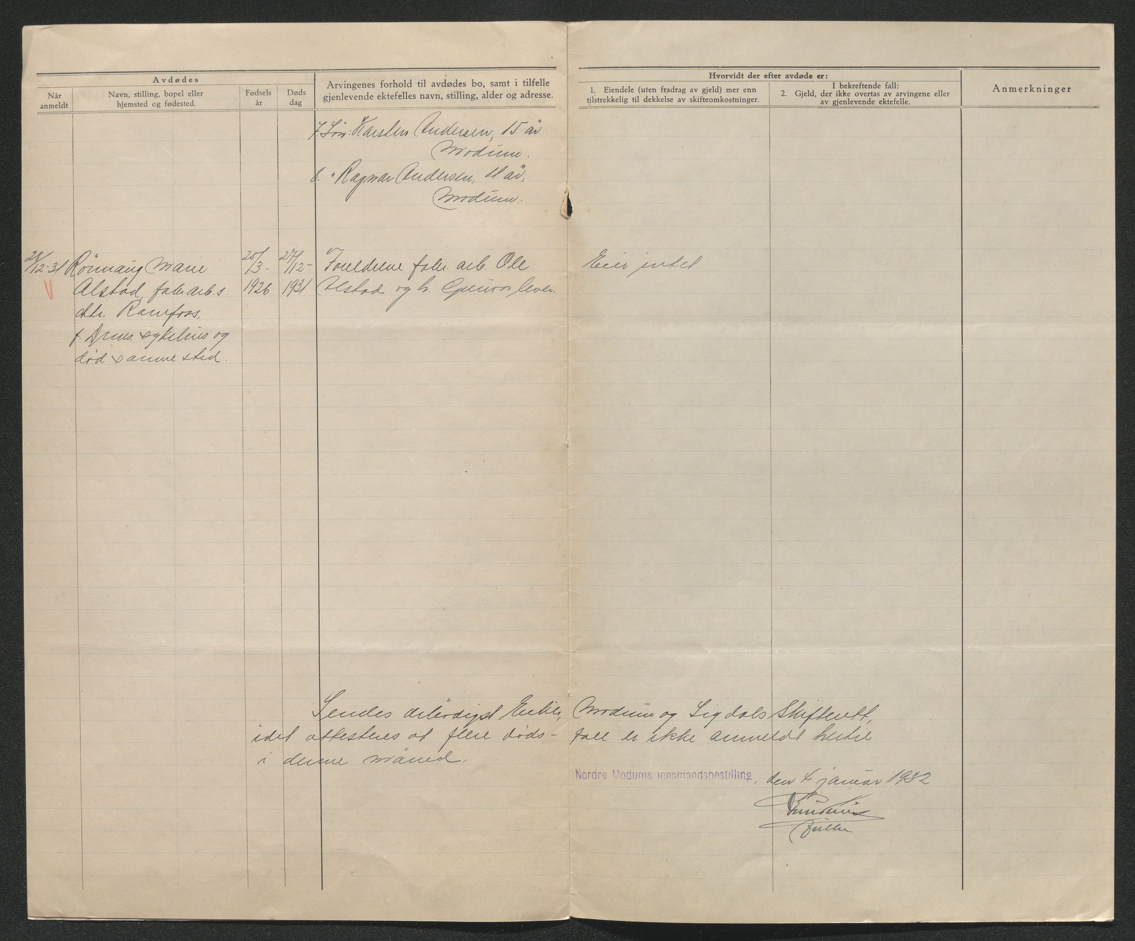 Eiker, Modum og Sigdal sorenskriveri, AV/SAKO-A-123/H/Ha/Hab/L0046: Dødsfallsmeldinger, 1930-1931, p. 1213