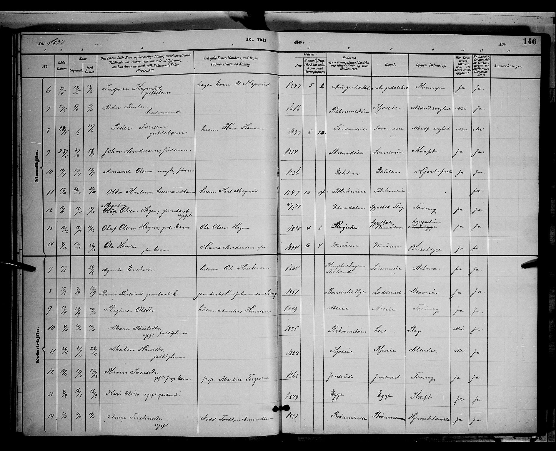 Gran prestekontor, SAH/PREST-112/H/Ha/Hab/L0004: Parish register (copy) no. 4, 1890-1899, p. 146