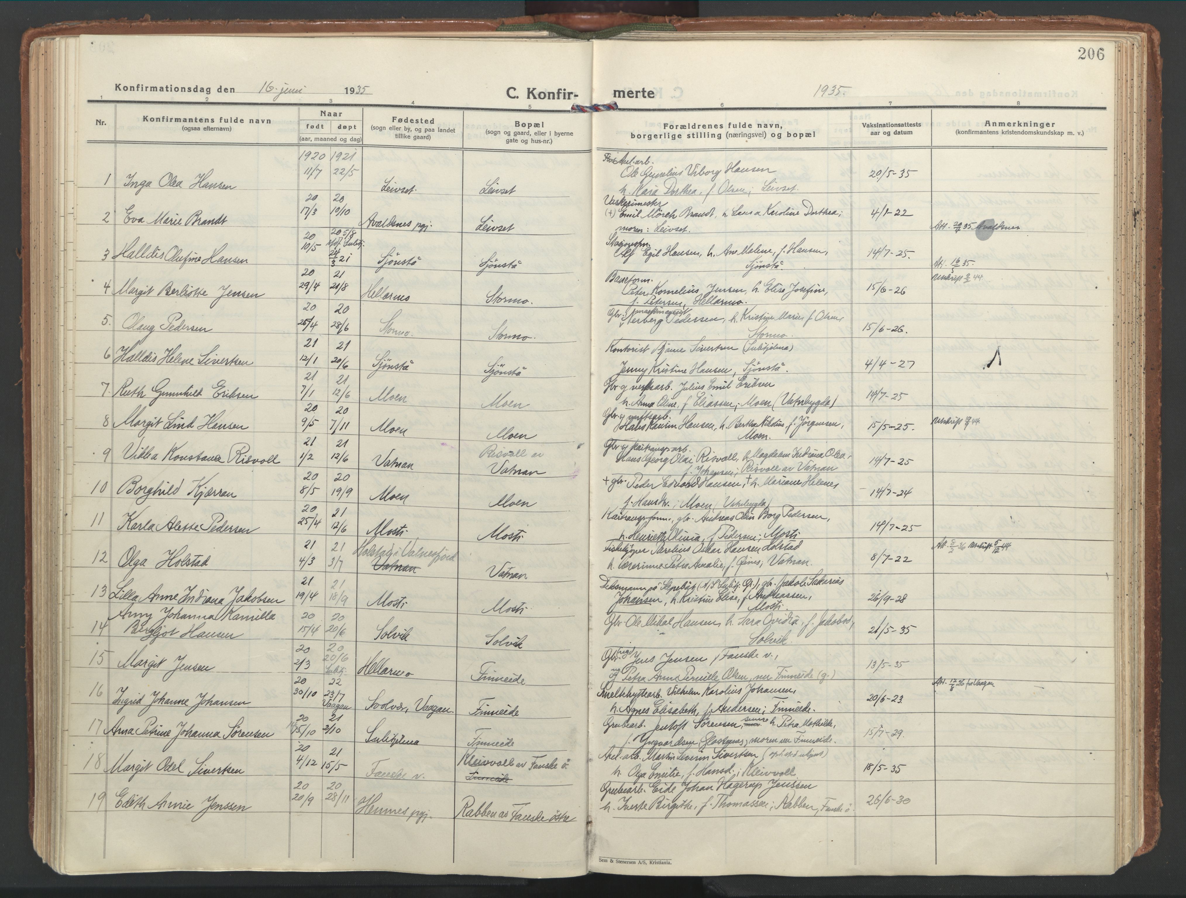 Ministerialprotokoller, klokkerbøker og fødselsregistre - Nordland, AV/SAT-A-1459/849/L0699: Parish register (official) no. 849A10, 1924-1937, p. 206