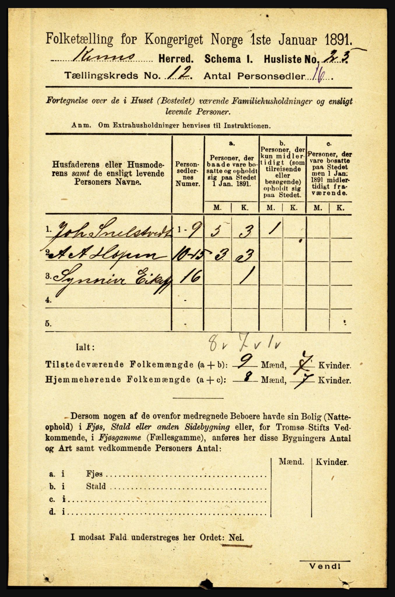 RA, 1891 census for 1437 Kinn, 1891, p. 4455