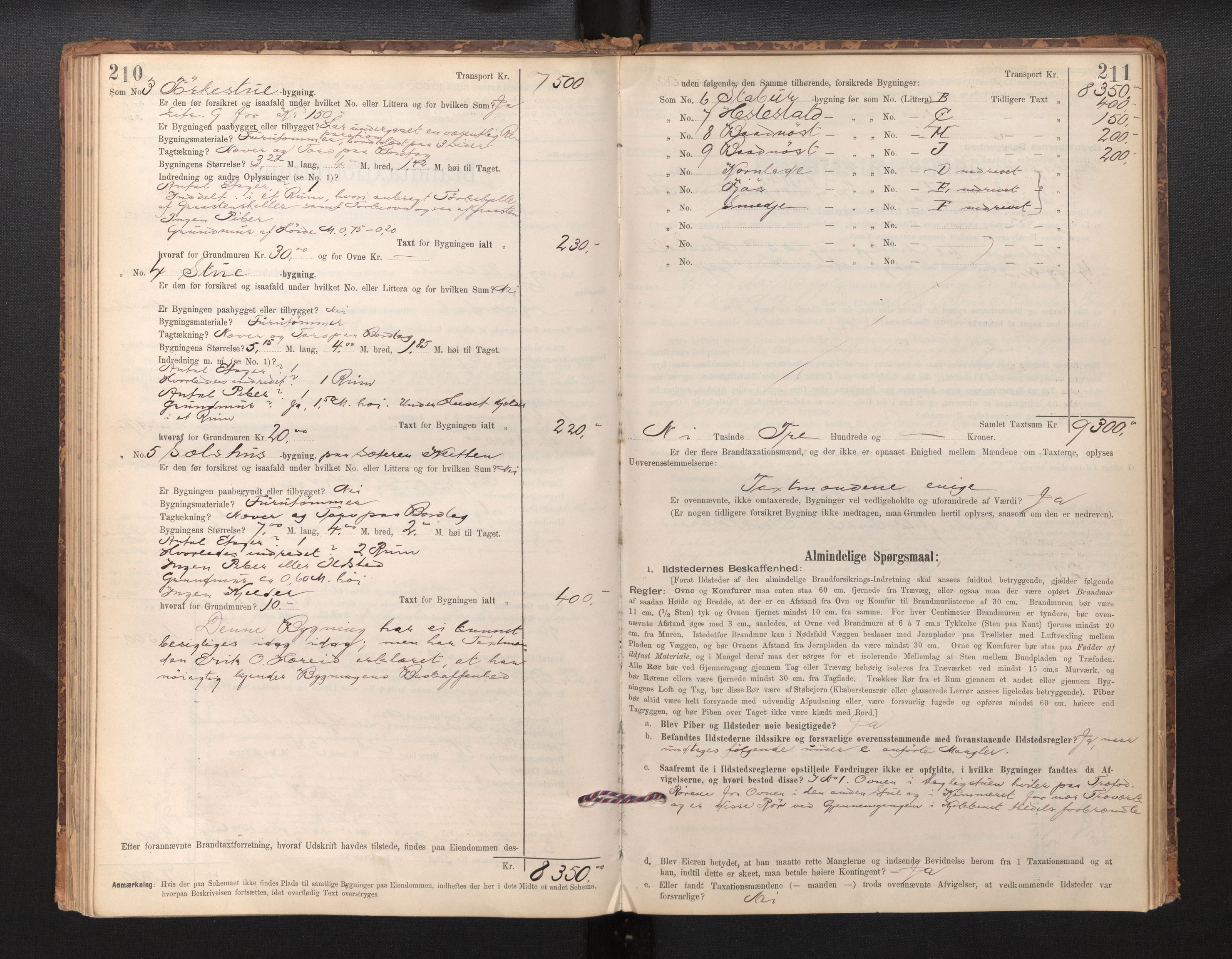 Lensmannen i Årdal, AV/SAB-A-30501/0012/L0008: Branntakstprotokoll, skjematakst, 1895-1915, p. 210-211