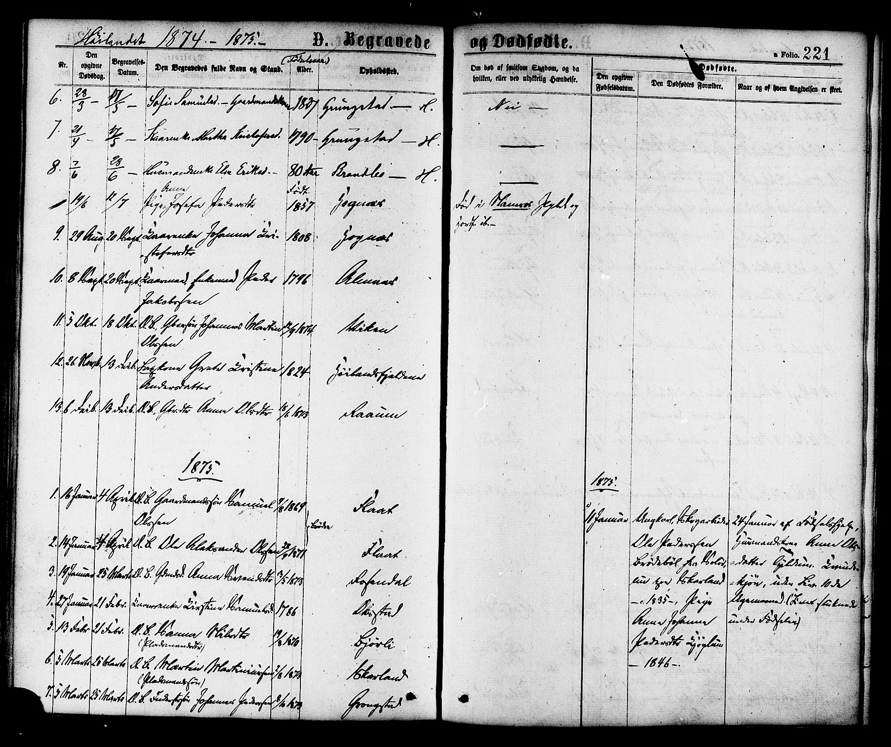 Ministerialprotokoller, klokkerbøker og fødselsregistre - Nord-Trøndelag, SAT/A-1458/758/L0516: Parish register (official) no. 758A03 /2, 1869-1879, p. 221