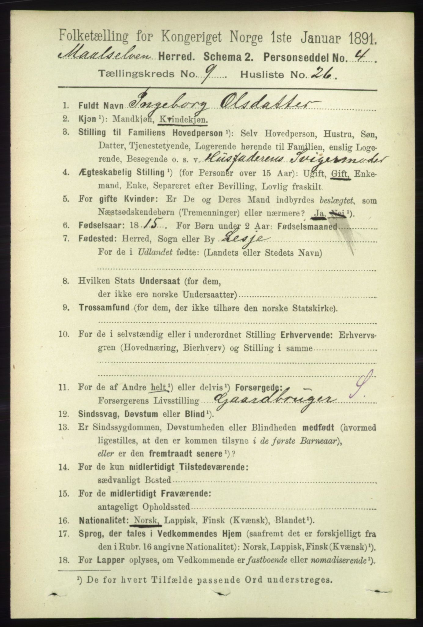 RA, 1891 census for 1924 Målselv, 1891, p. 2927
