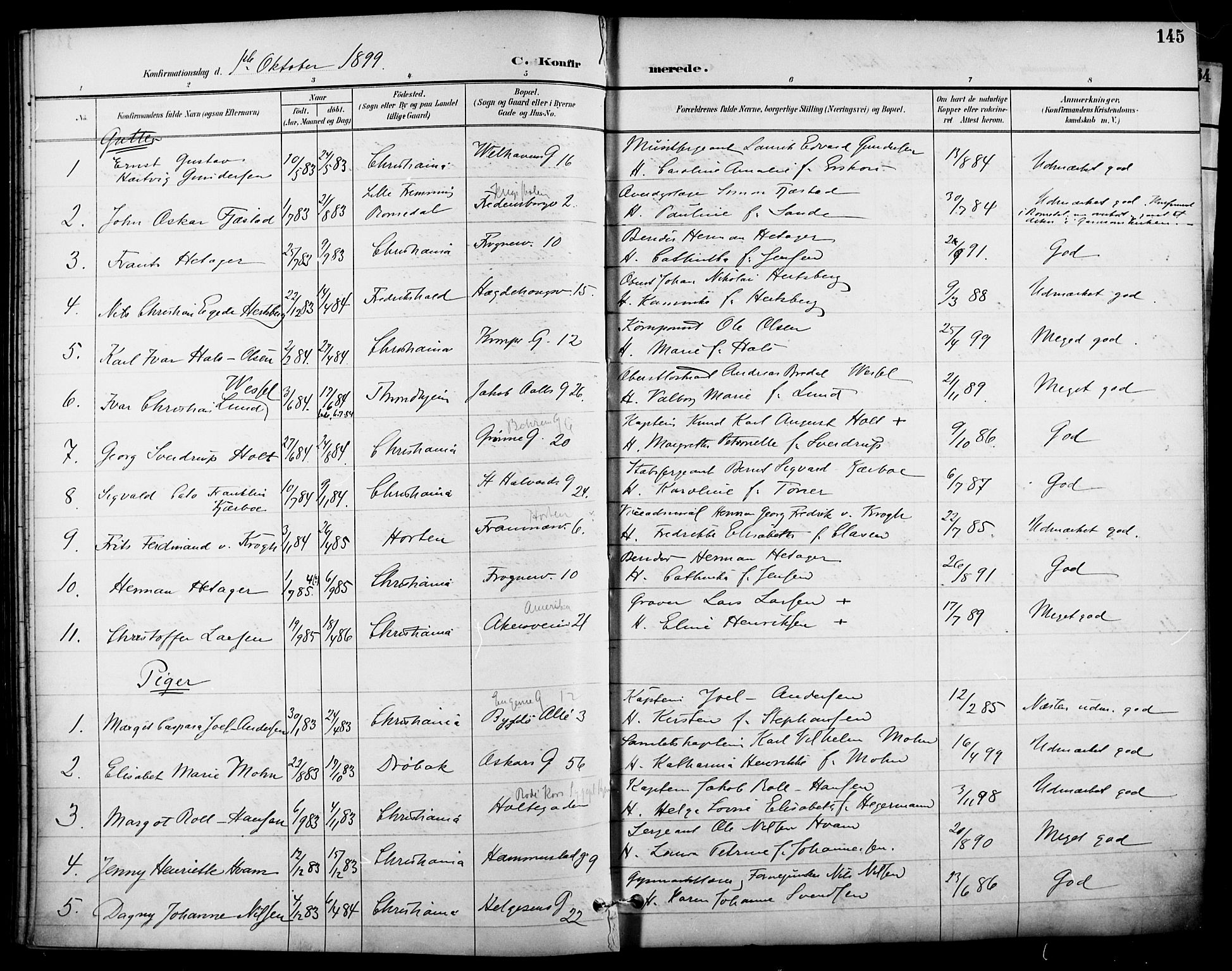 Garnisonsmenigheten Kirkebøker, AV/SAO-A-10846/F/Fa/L0013: Parish register (official) no. 13, 1894-1904, p. 145