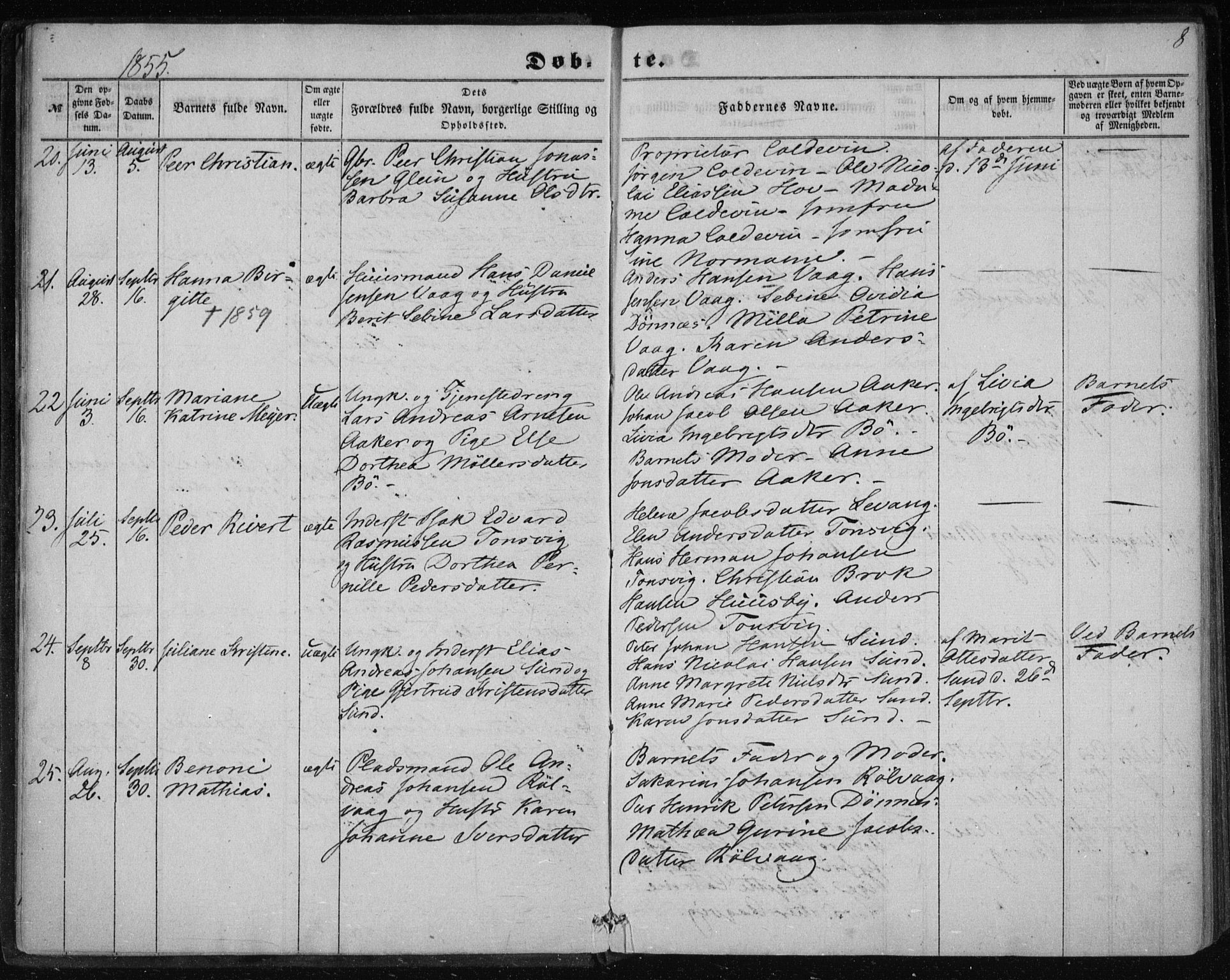 Ministerialprotokoller, klokkerbøker og fødselsregistre - Nordland, AV/SAT-A-1459/835/L0523: Parish register (official) no. 835A01, 1855-1865, p. 8