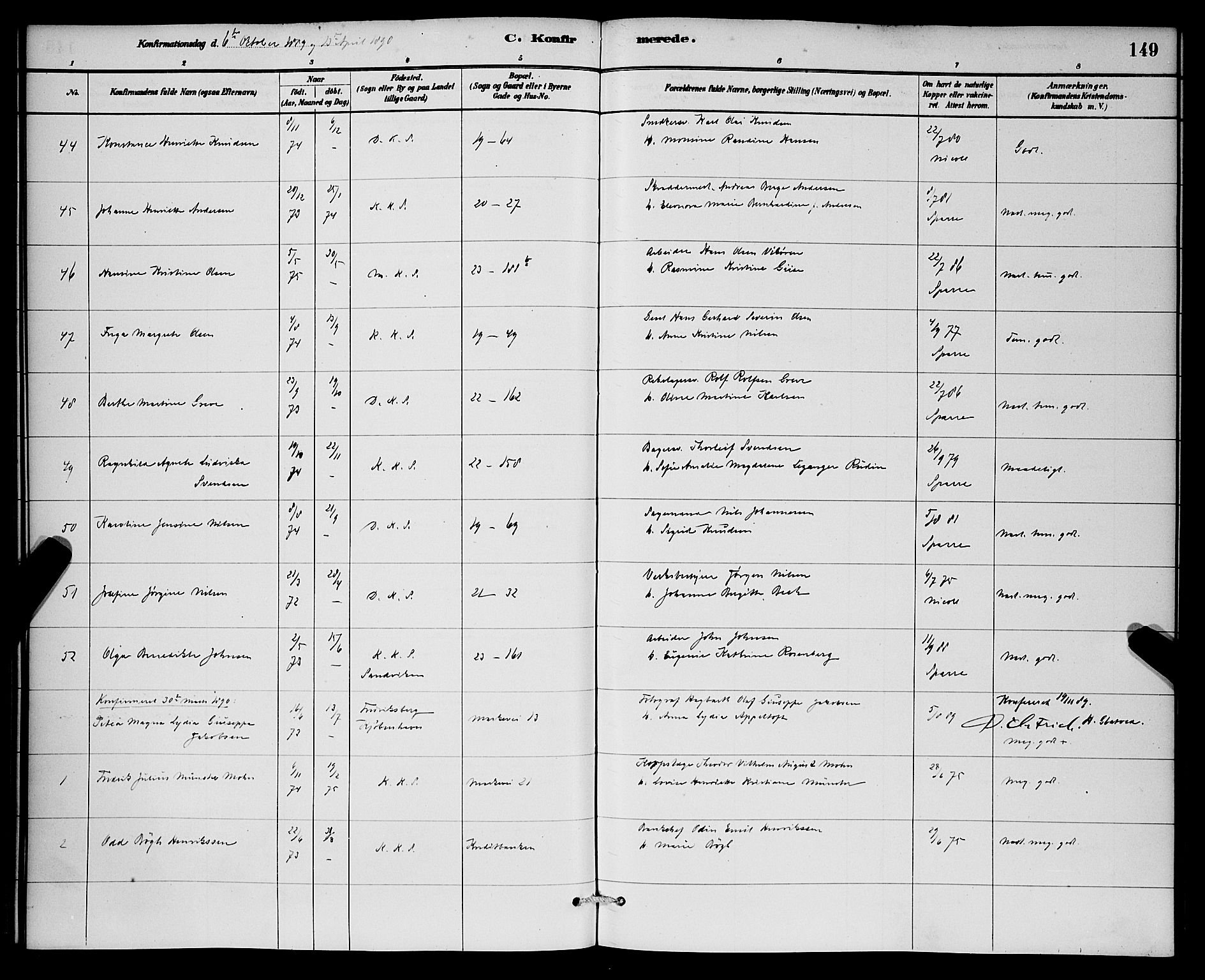 Korskirken sokneprestembete, SAB/A-76101/H/Hab: Parish register (copy) no. C 3, 1880-1892, p. 149