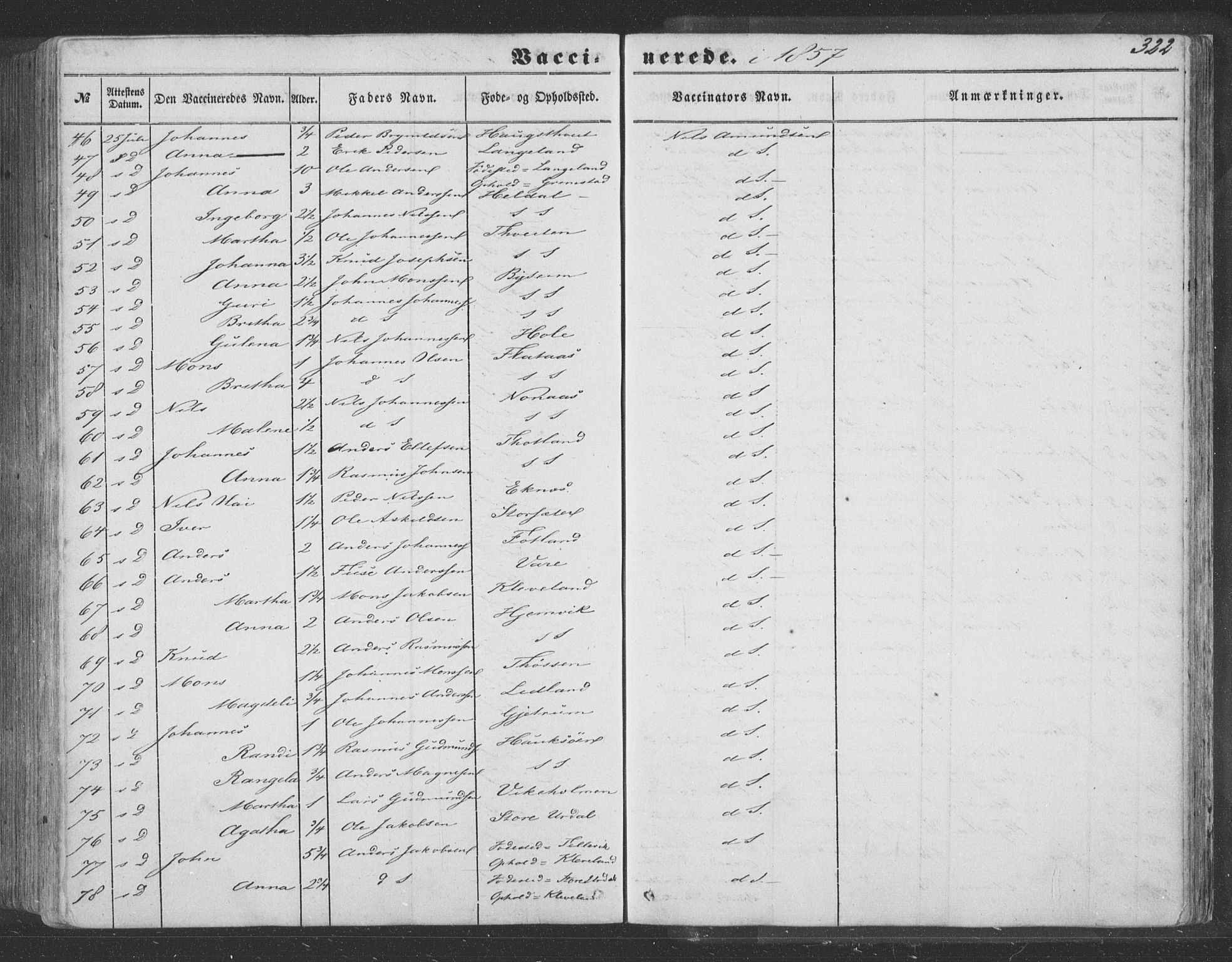 Hosanger sokneprestembete, AV/SAB-A-75801/H/Haa: Parish register (official) no. A 8, 1849-1863, p. 322