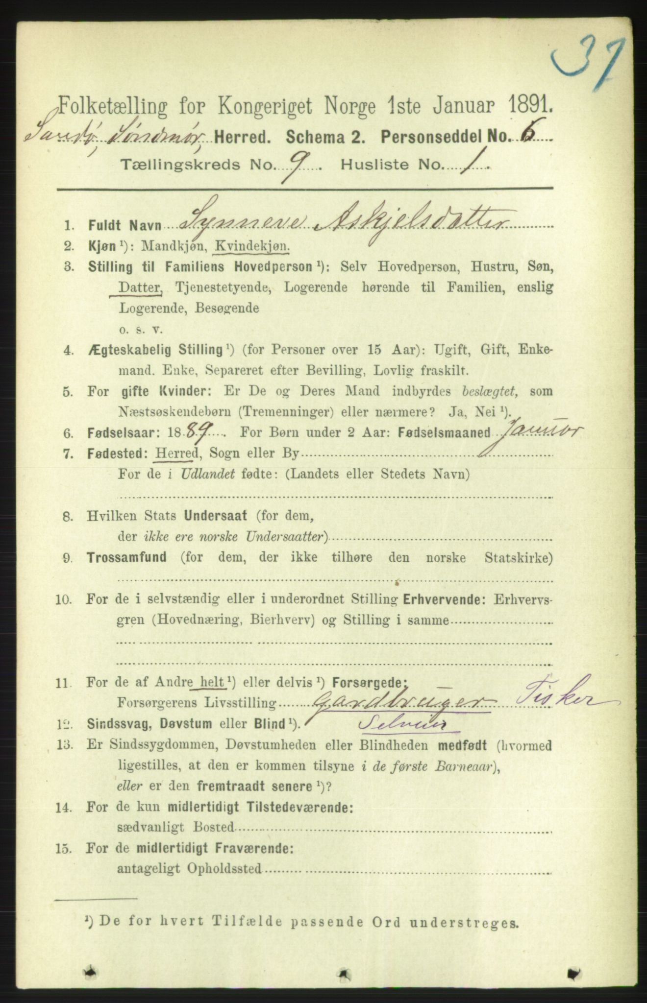 RA, 1891 census for 1514 Sande, 1891, p. 1495