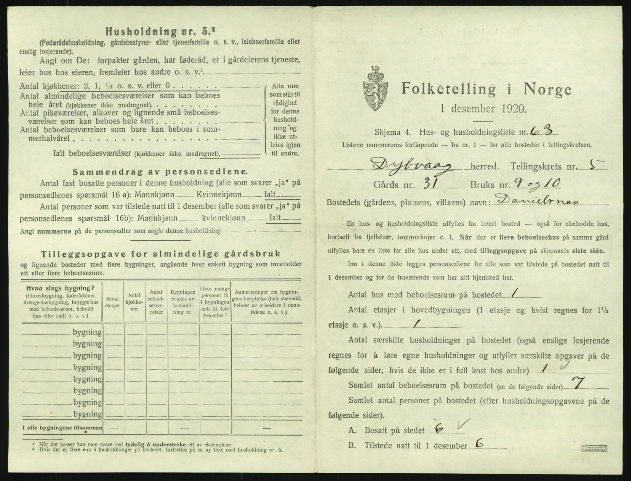 SAK, 1920 census for Dypvåg, 1920, p. 897