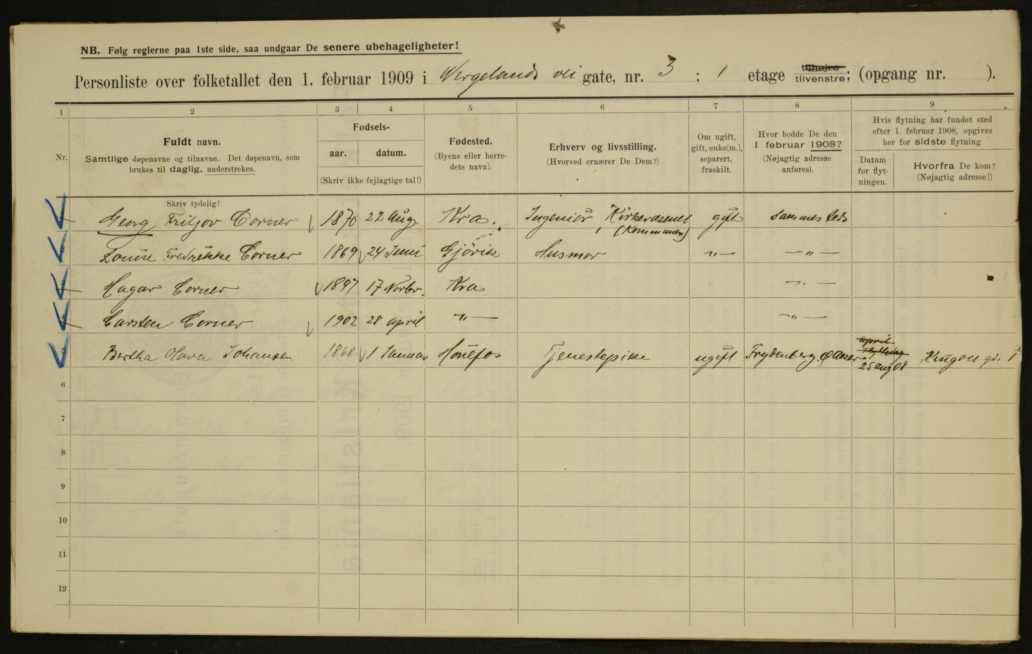 OBA, Municipal Census 1909 for Kristiania, 1909, p. 115967