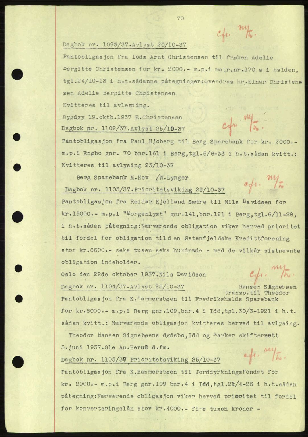 Idd og Marker sorenskriveri, AV/SAO-A-10283/G/Gb/Gbc/L0001: Mortgage book no. B1-3, 1936-1939, Diary no: : 1093/1937