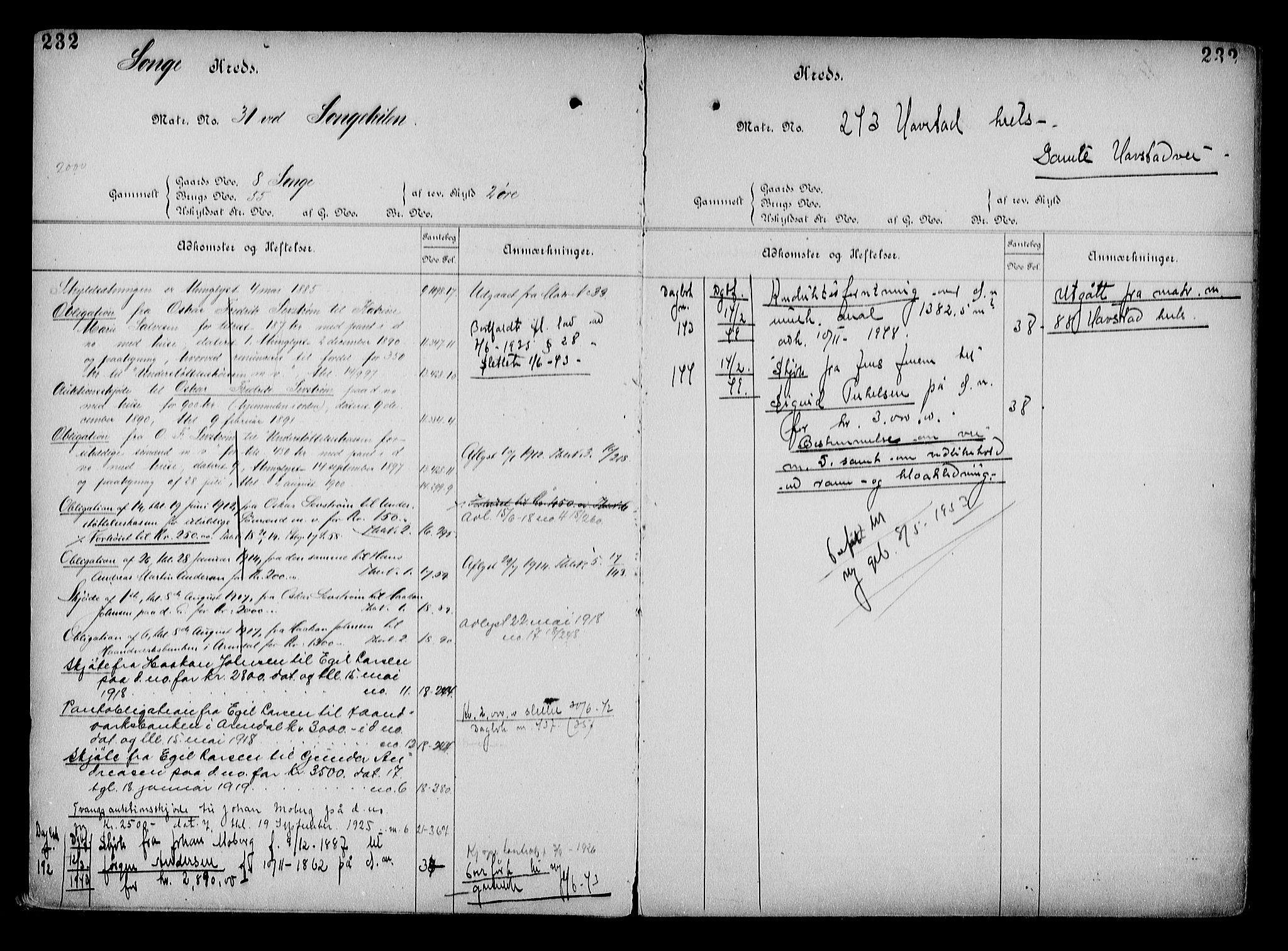 Arendal byfogd, AV/SAK-1222-0001/G/Ga/L0015: Mortgage register no. 13, 1860-1960, p. 232