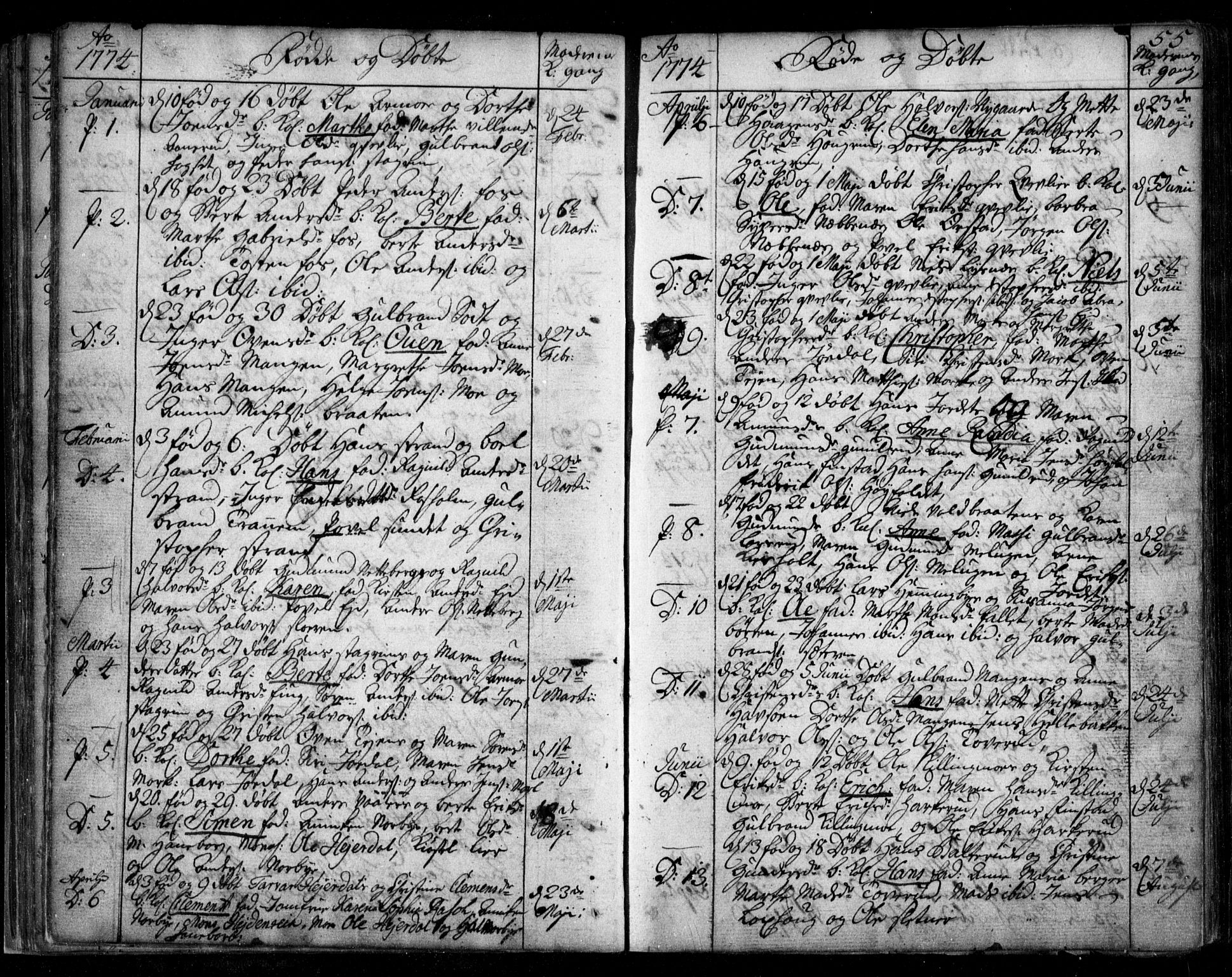Aurskog prestekontor Kirkebøker, SAO/A-10304a/F/Fa/L0003: Parish register (official) no. I 3, 1767-1807, p. 55