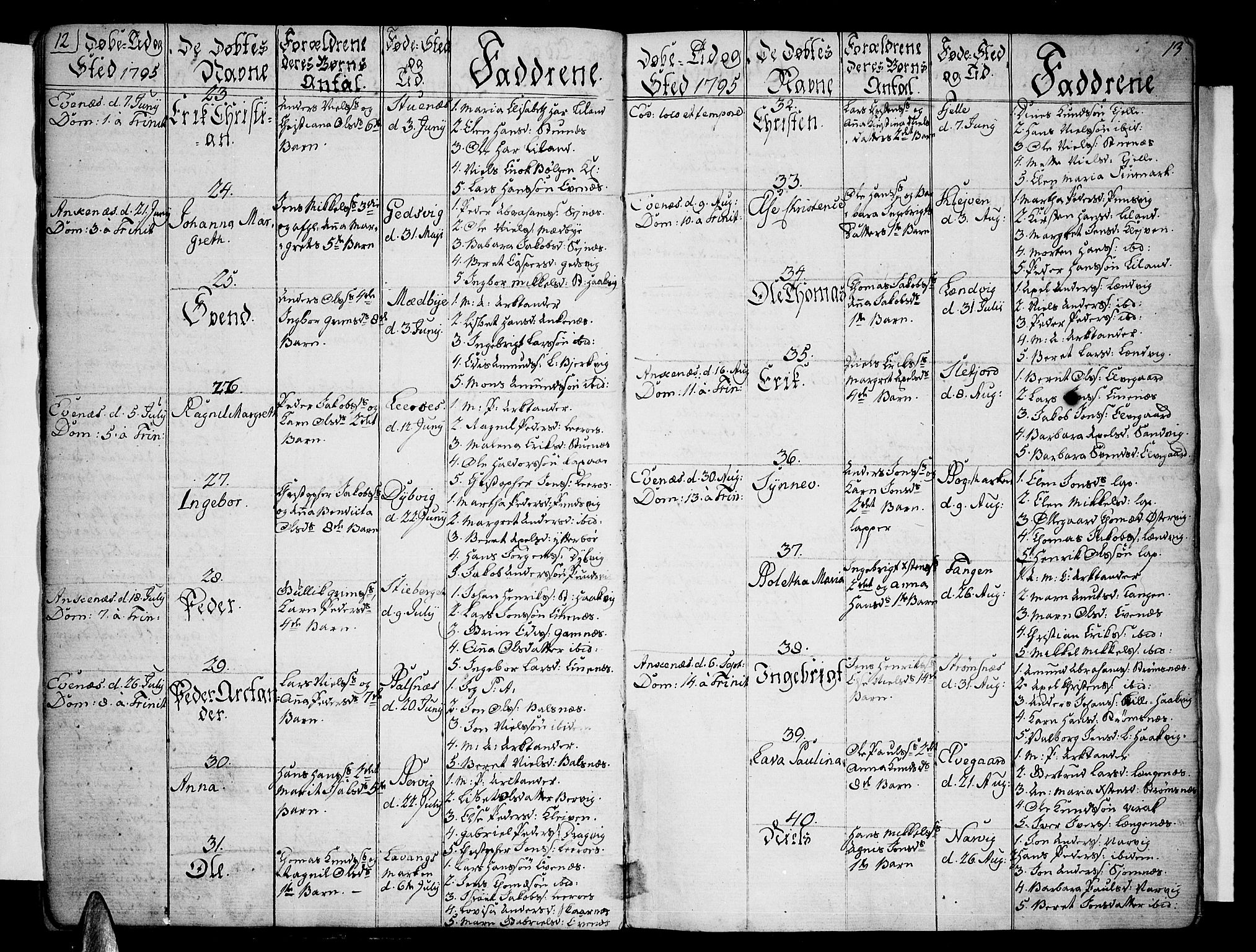 Ministerialprotokoller, klokkerbøker og fødselsregistre - Nordland, SAT/A-1459/863/L0893: Parish register (official) no. 863A05, 1794-1821, p. 12-13