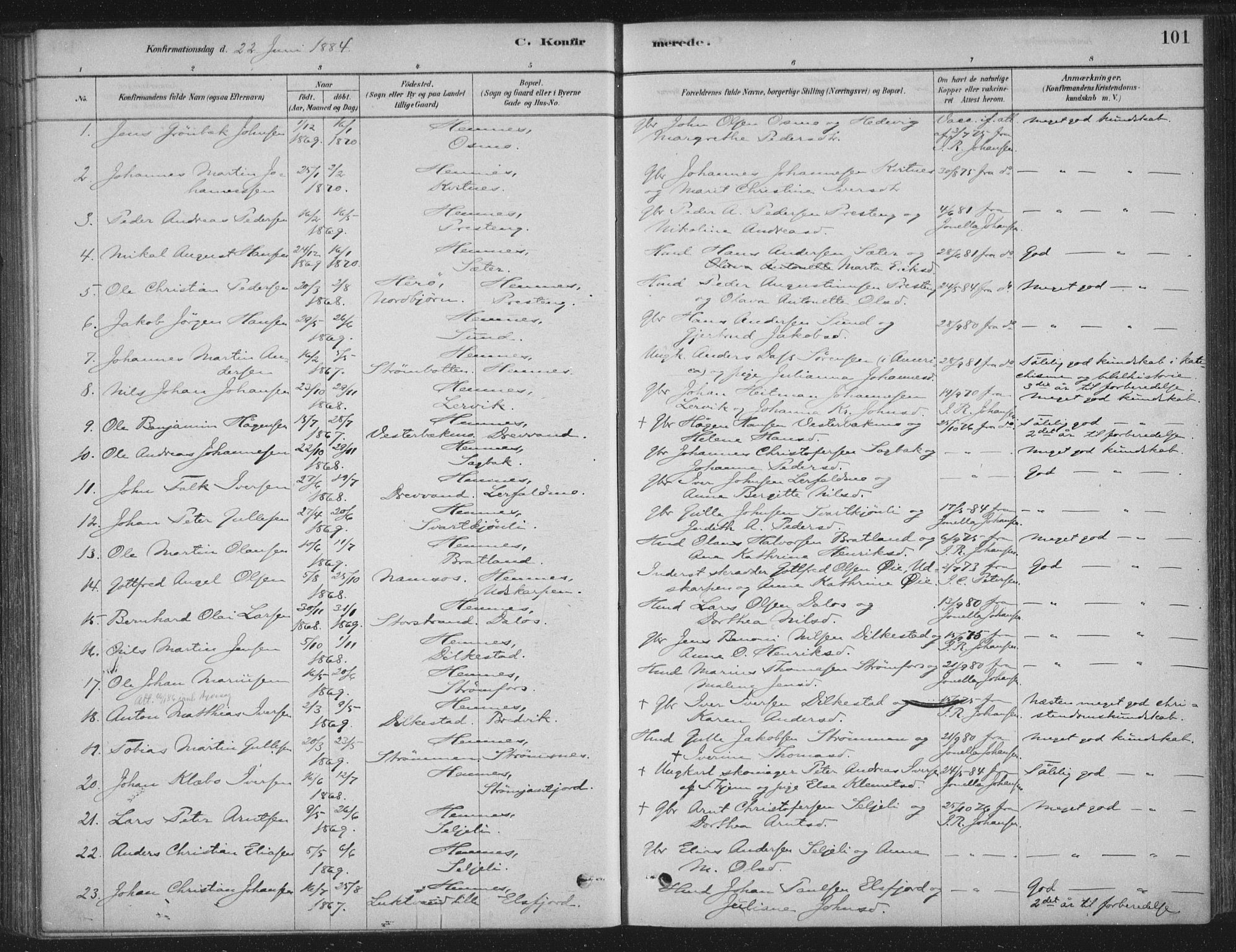 Ministerialprotokoller, klokkerbøker og fødselsregistre - Nordland, AV/SAT-A-1459/825/L0361: Parish register (official) no. 825A15, 1878-1893, p. 101