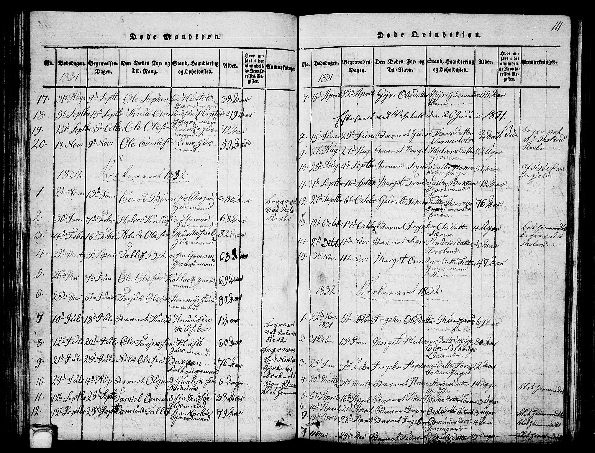 Vinje kirkebøker, SAKO/A-312/G/Ga/L0001: Parish register (copy) no. I 1, 1814-1843, p. 111