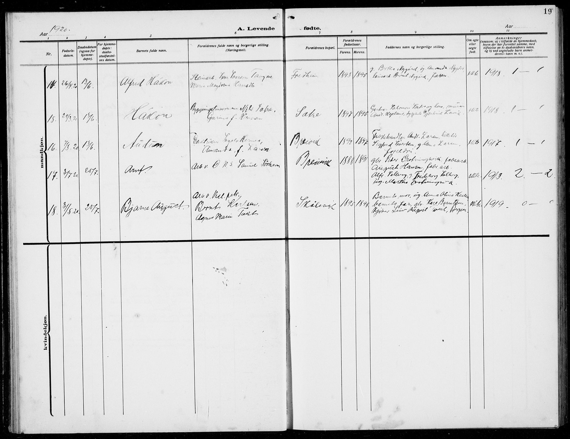 Loddefjord  sokneprestembete, AV/SAB-A-99928: Parish register (copy) no. A  1, 1915-1934, p. 19