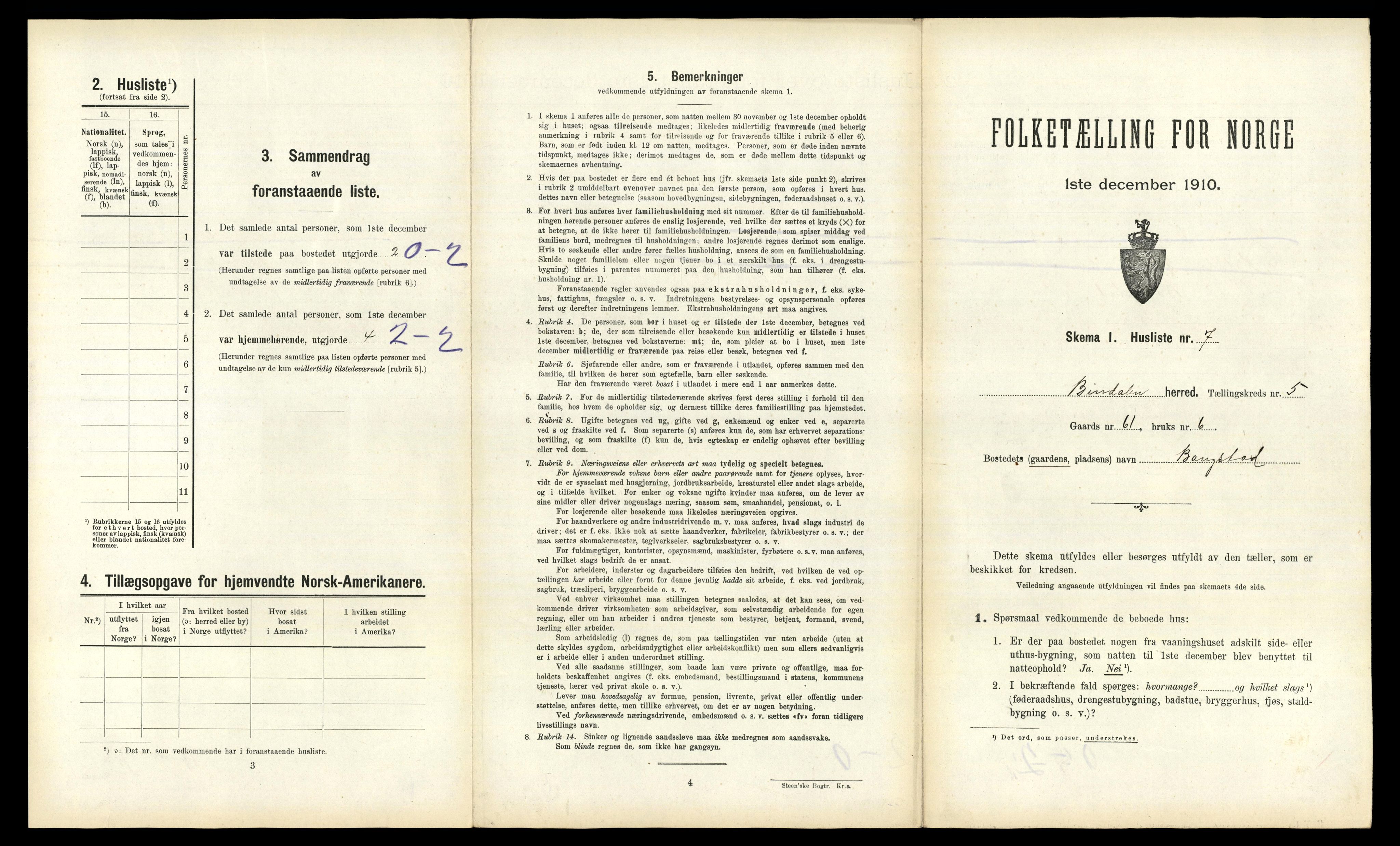 RA, 1910 census for Bindal, 1910, p. 438