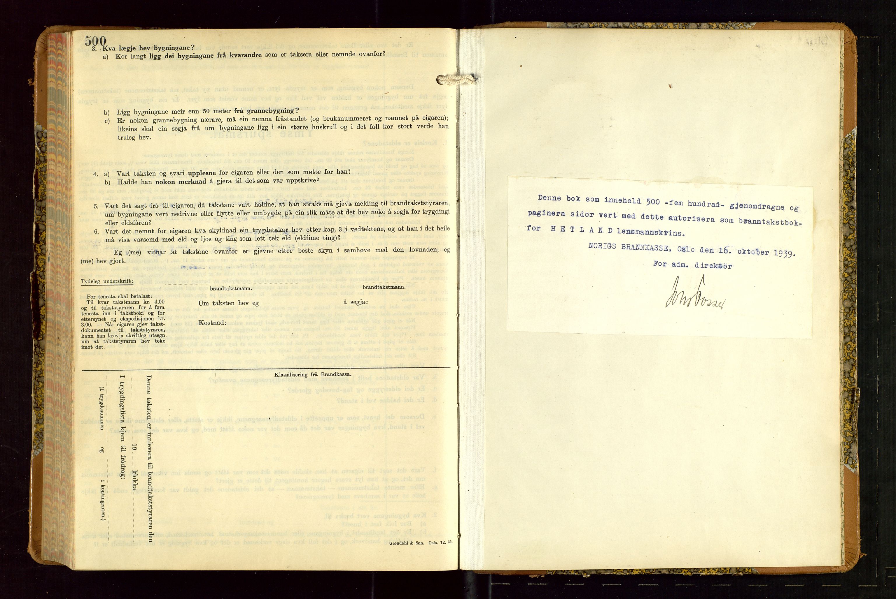 Hetland lensmannskontor, SAST/A-100101/Gob/L0007: "Brandtakstbok", 1939-1949, p. 500