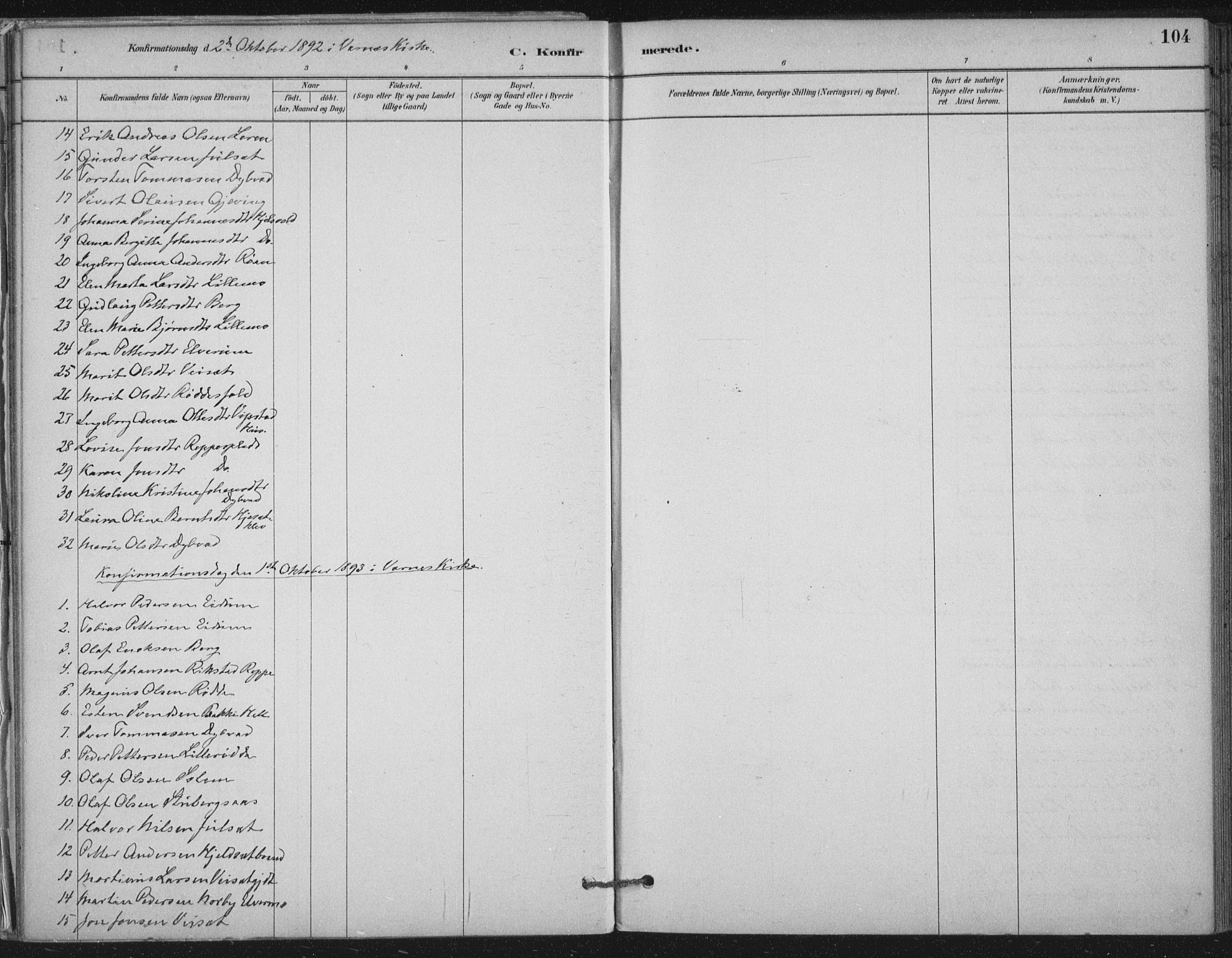 Ministerialprotokoller, klokkerbøker og fødselsregistre - Nord-Trøndelag, SAT/A-1458/710/L0095: Parish register (official) no. 710A01, 1880-1914, p. 104