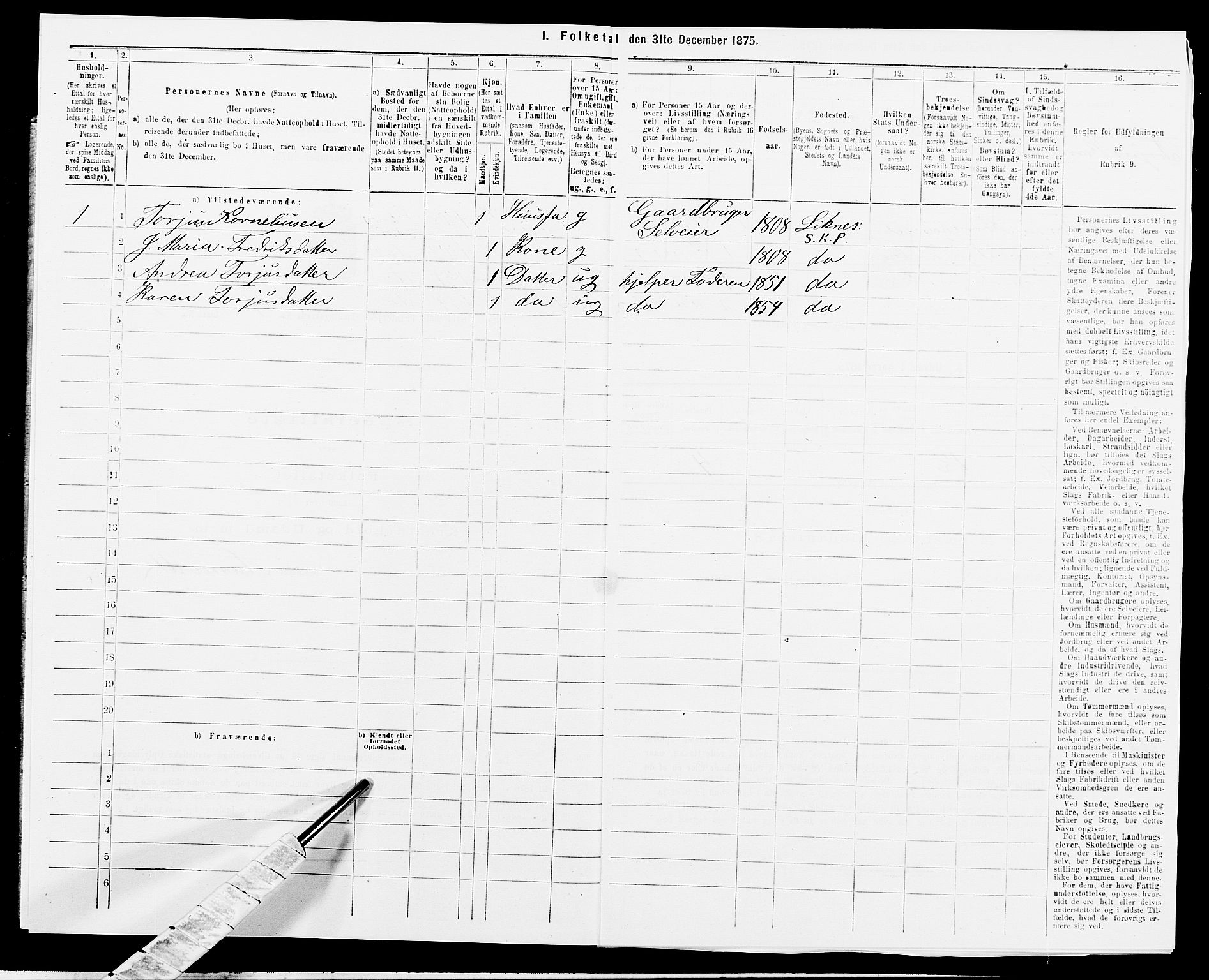 SAK, 1875 census for 1037P Kvinesdal, 1875, p. 1091