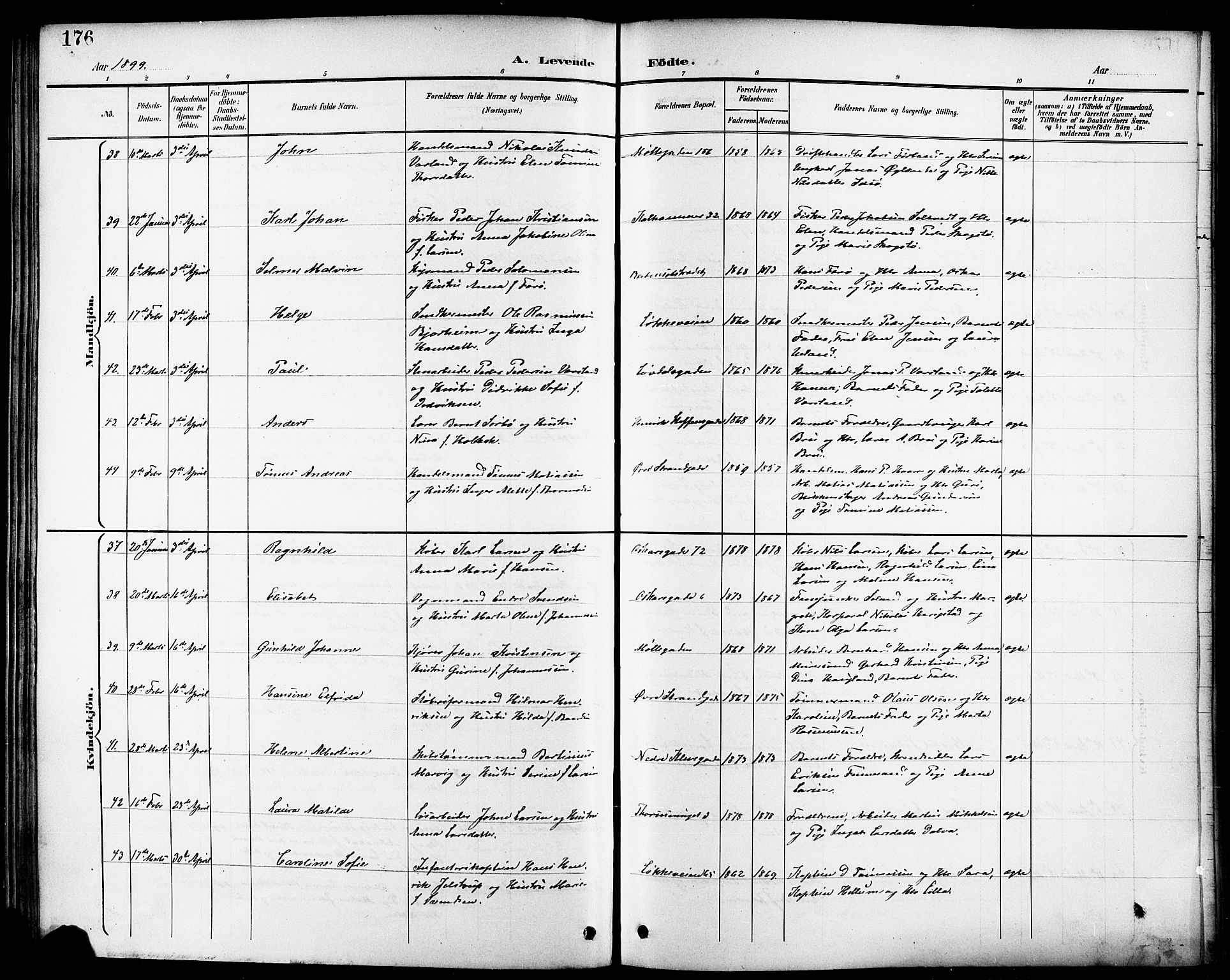 Domkirken sokneprestkontor, AV/SAST-A-101812/001/30/30BB/L0016: Parish register (copy) no. B 16, 1891-1902, p. 176