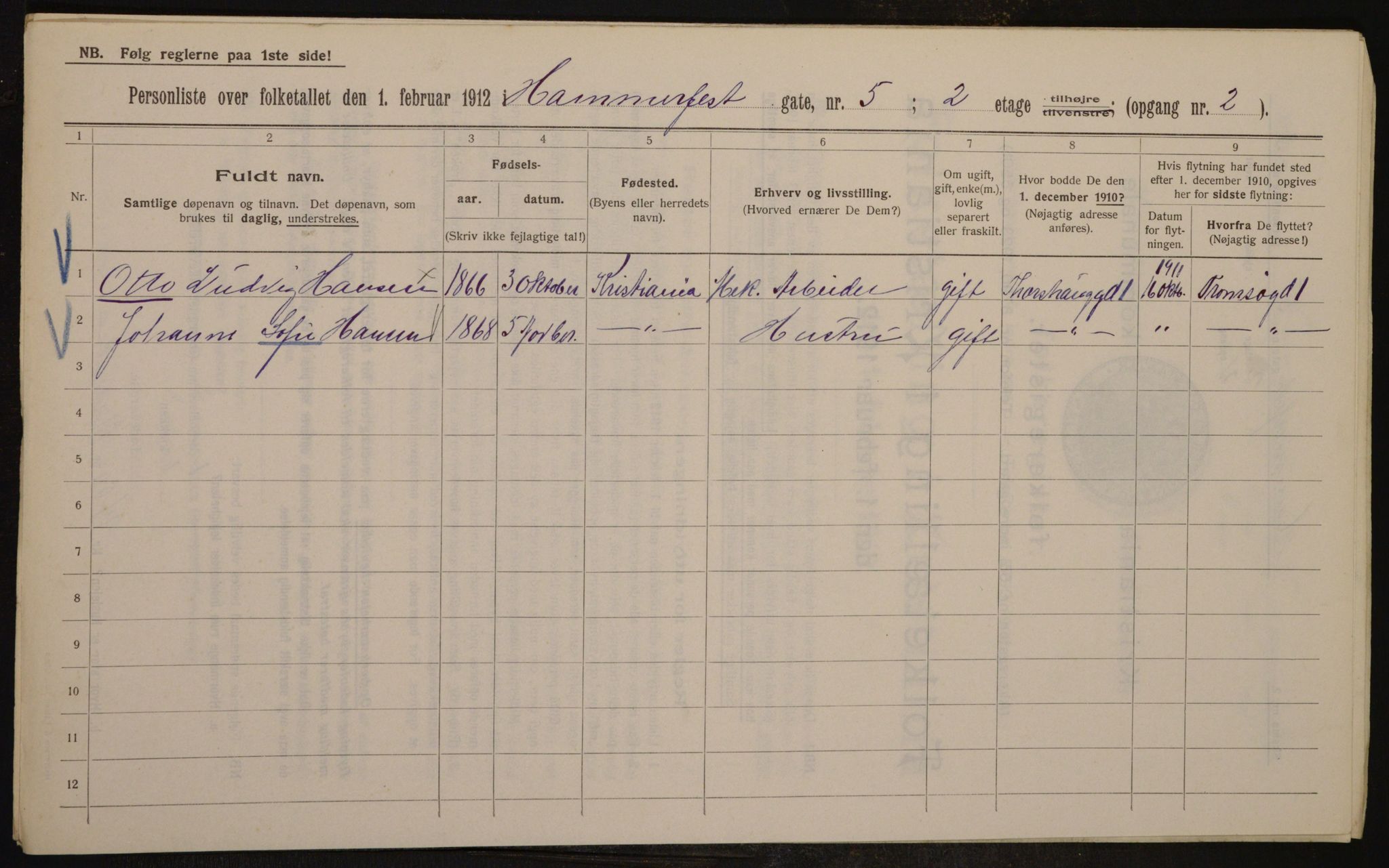 OBA, Municipal Census 1912 for Kristiania, 1912, p. 34207