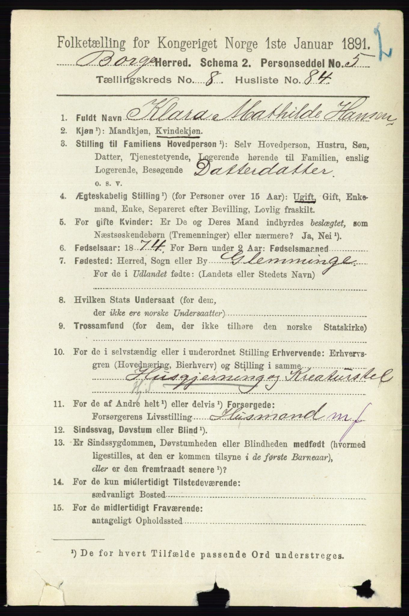 RA, 1891 census for 0113 Borge, 1891, p. 5689