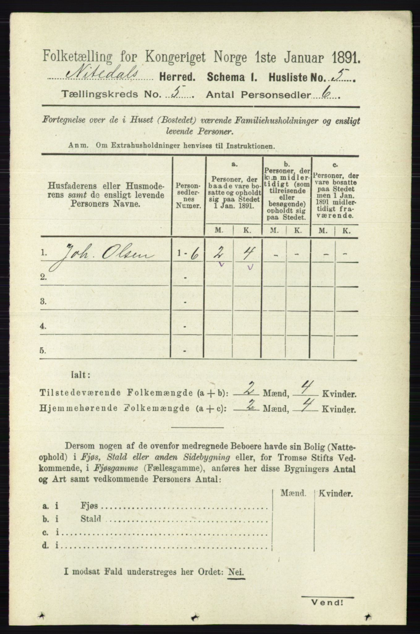 RA, 1891 census for 0233 Nittedal, 1891, p. 2121