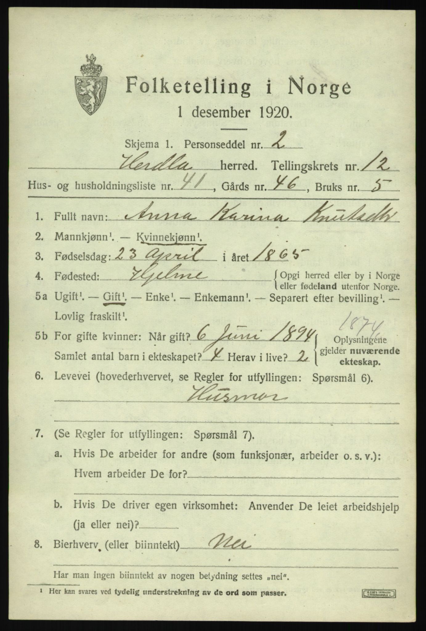 SAB, 1920 census for Herdla, 1920, p. 8903