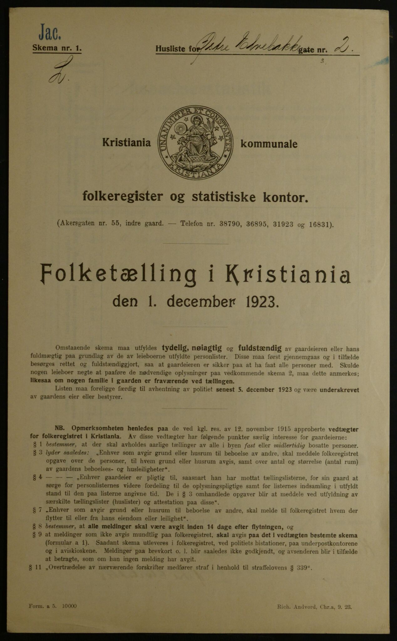 OBA, Municipal Census 1923 for Kristiania, 1923, p. 142721