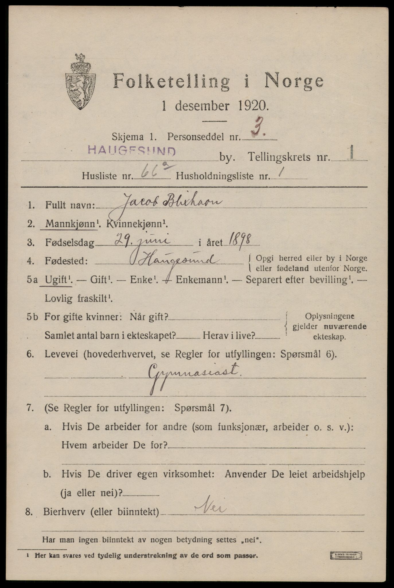 SAST, 1920 census for Haugesund, 1920, p. 12523