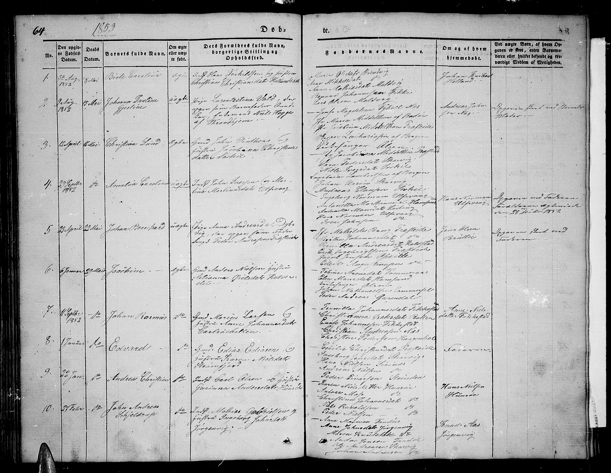 Ministerialprotokoller, klokkerbøker og fødselsregistre - Nordland, AV/SAT-A-1459/859/L0856: Parish register (copy) no. 859C02, 1843-1854, p. 64