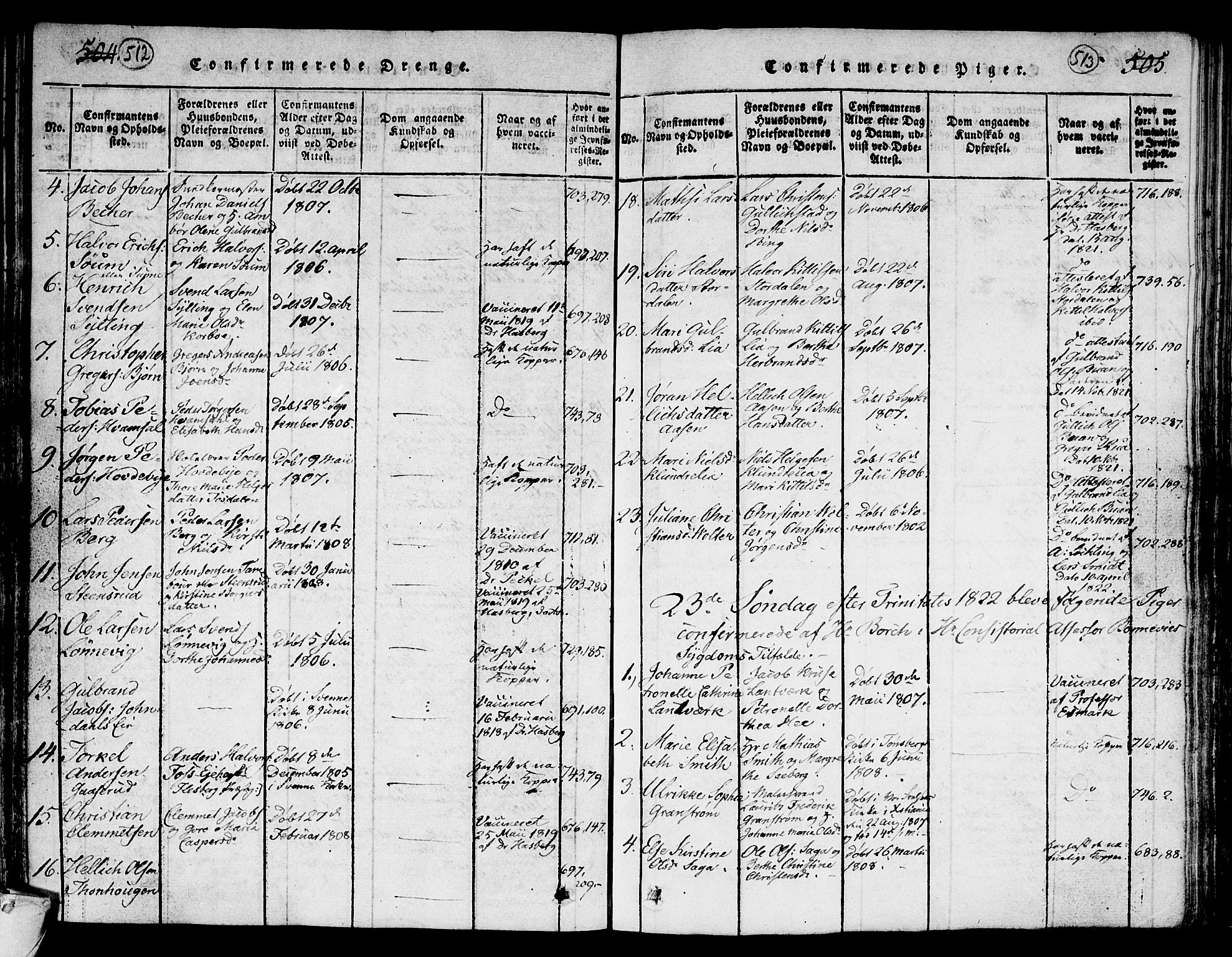 Kongsberg kirkebøker, AV/SAKO-A-22/G/Ga/L0001: Parish register (copy) no. 1, 1816-1839, p. 512-513