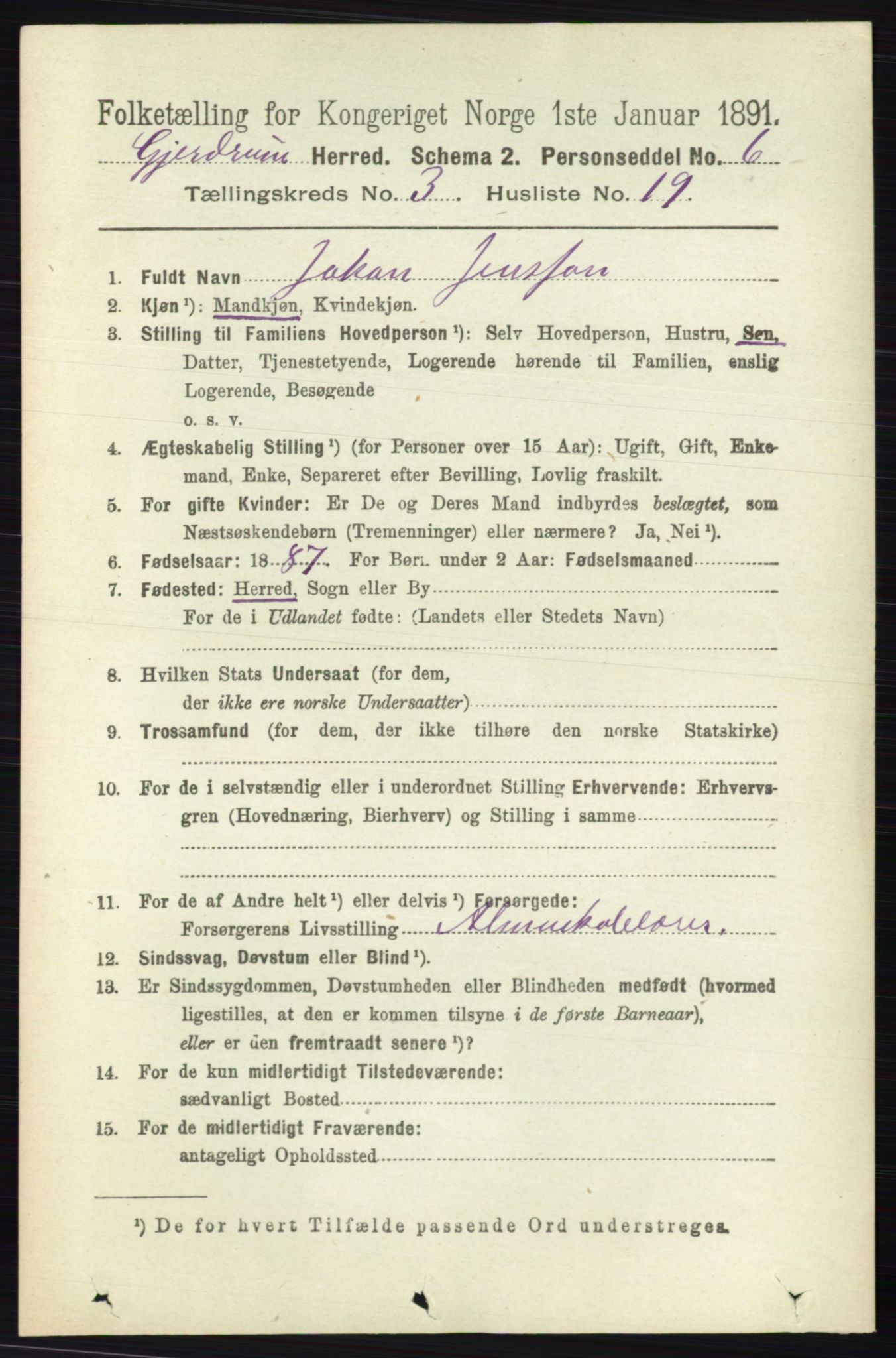 RA, 1891 census for 0234 Gjerdrum, 1891, p. 1366