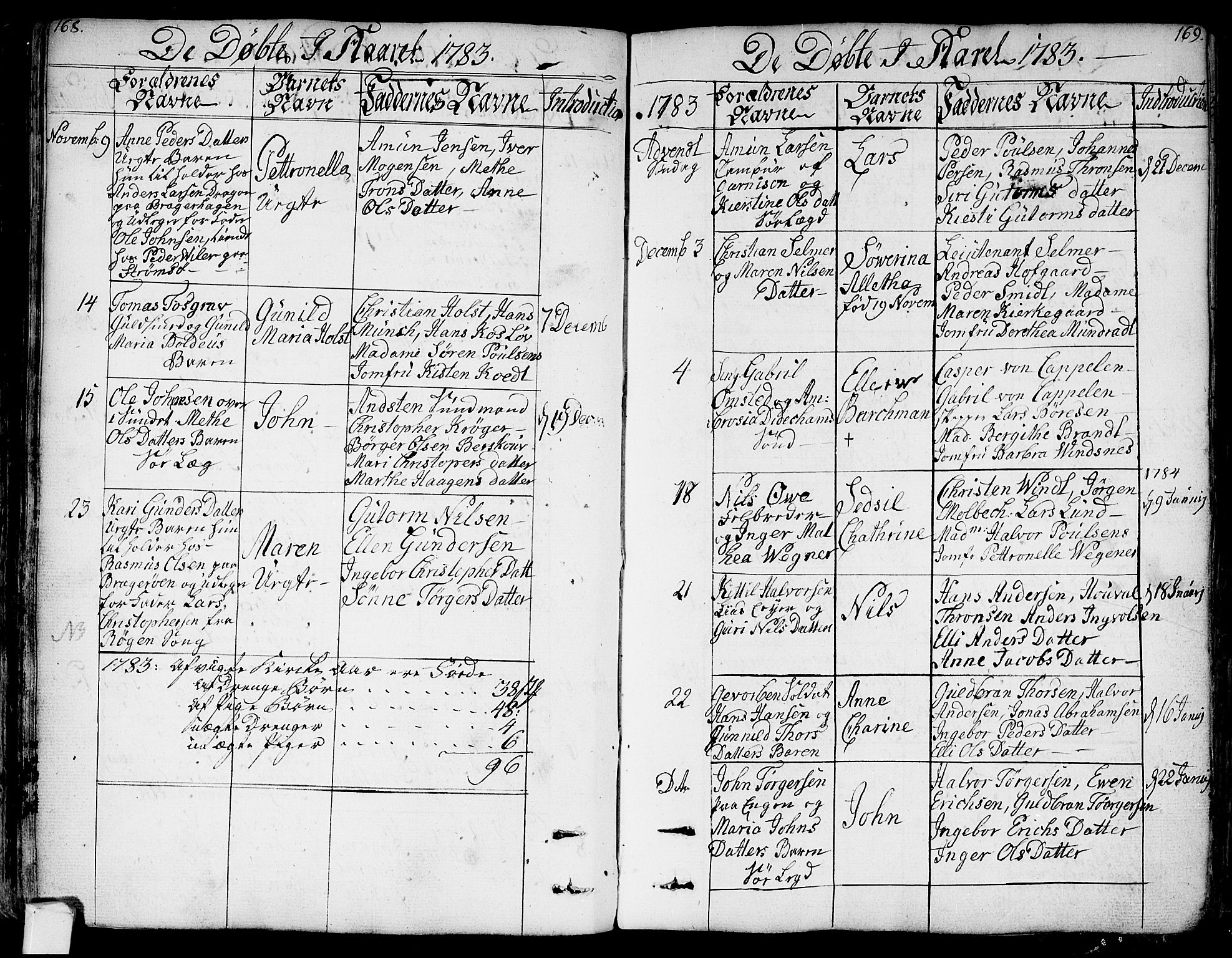 Bragernes kirkebøker, SAKO/A-6/F/Fa/L0006a: Parish register (official) no. I 6, 1782-1814, p. 168-169