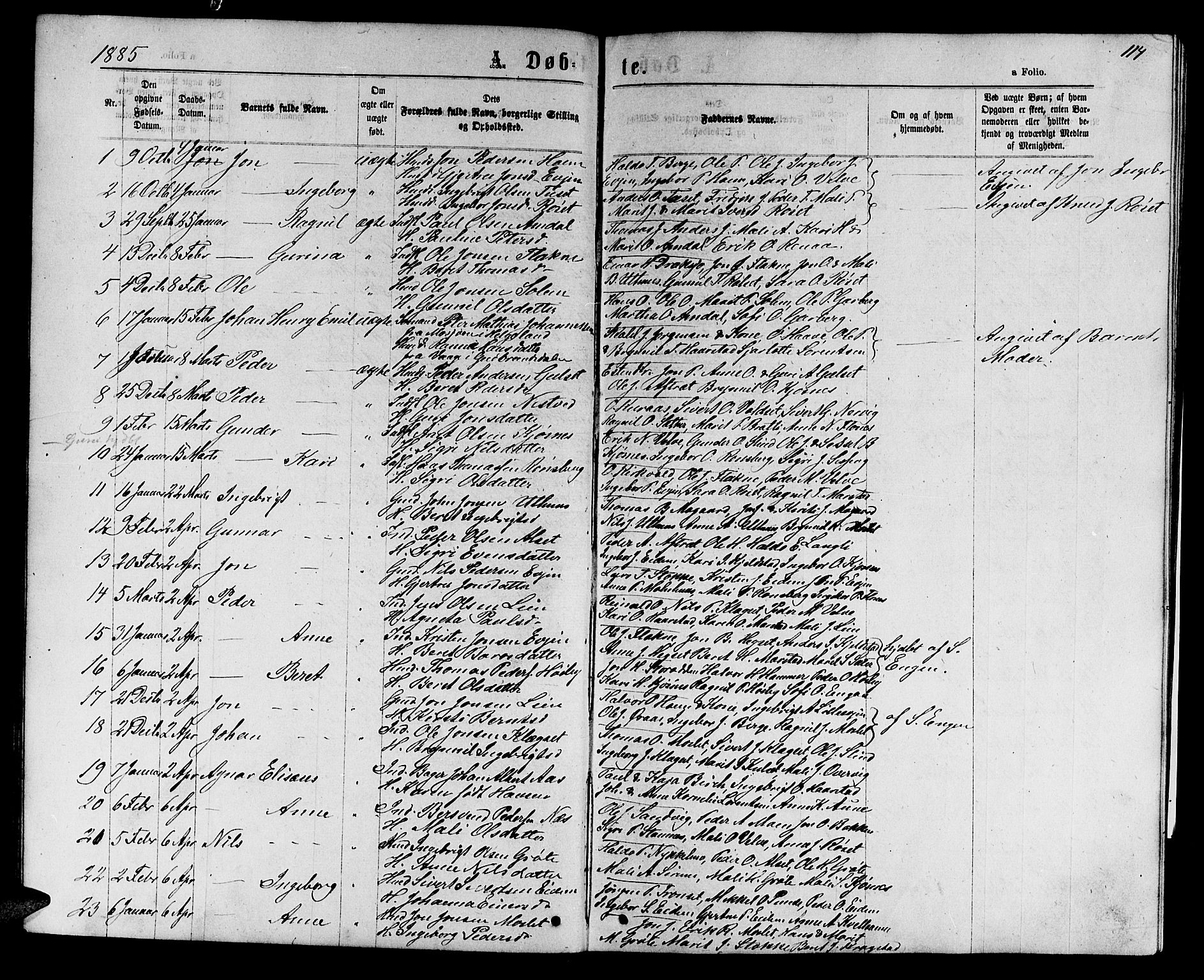 Ministerialprotokoller, klokkerbøker og fødselsregistre - Sør-Trøndelag, SAT/A-1456/695/L1156: Parish register (copy) no. 695C07, 1869-1888, p. 114