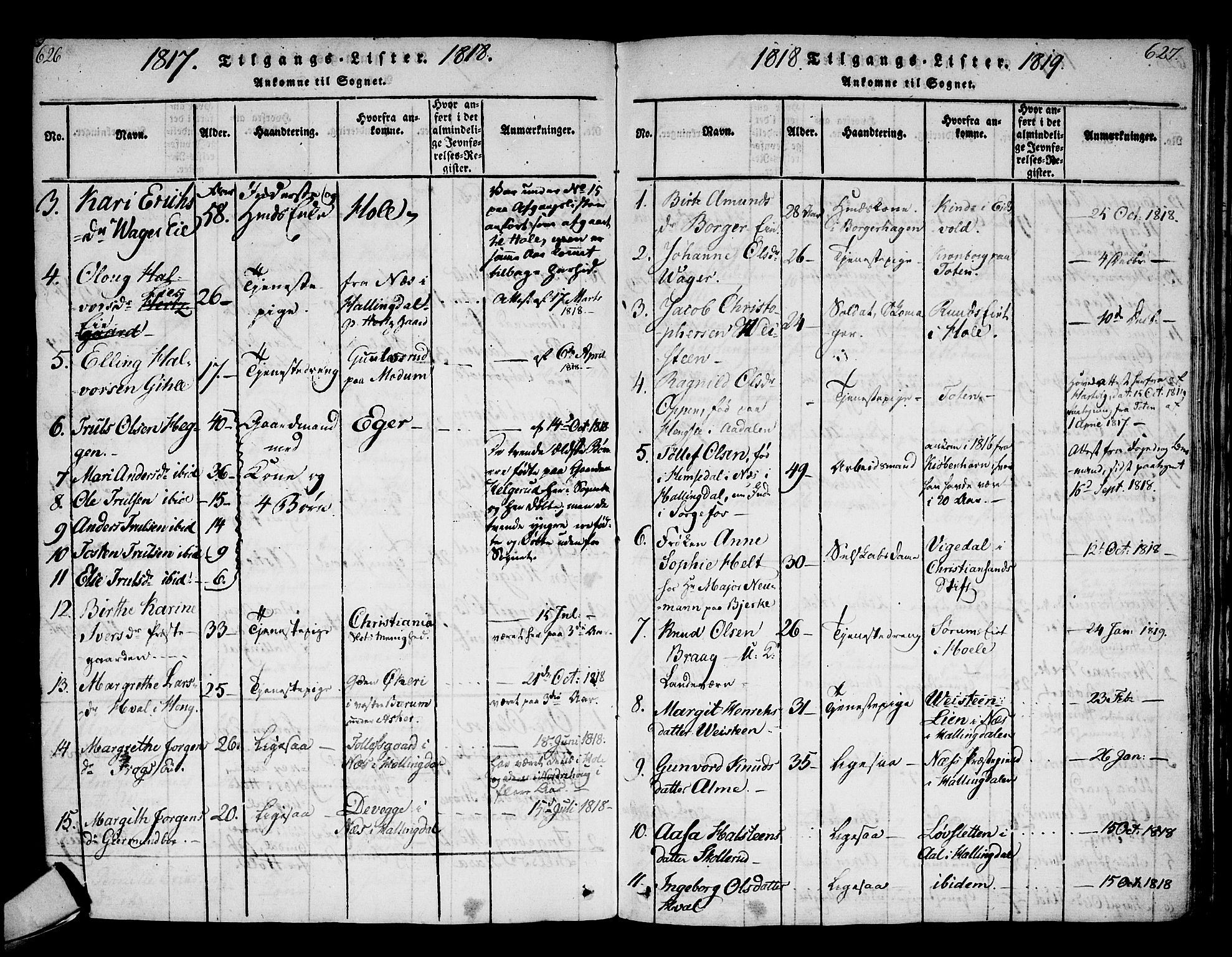 Norderhov kirkebøker, AV/SAKO-A-237/F/Fa/L0008: Parish register (official) no. 8, 1814-1833, p. 626-627