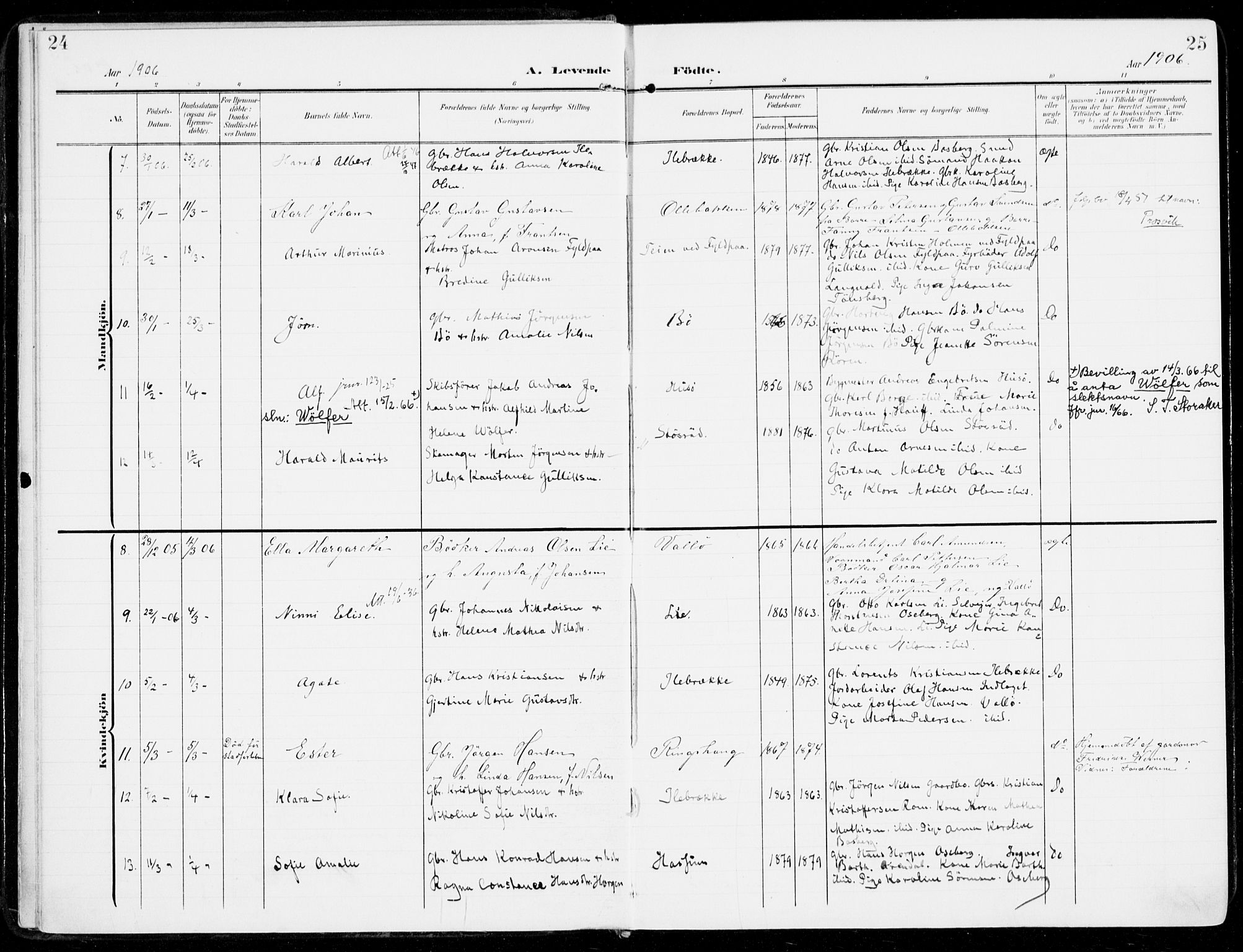 Sem kirkebøker, SAKO/A-5/F/Fb/L0006: Parish register (official) no. II 6, 1905-1918, p. 24-25