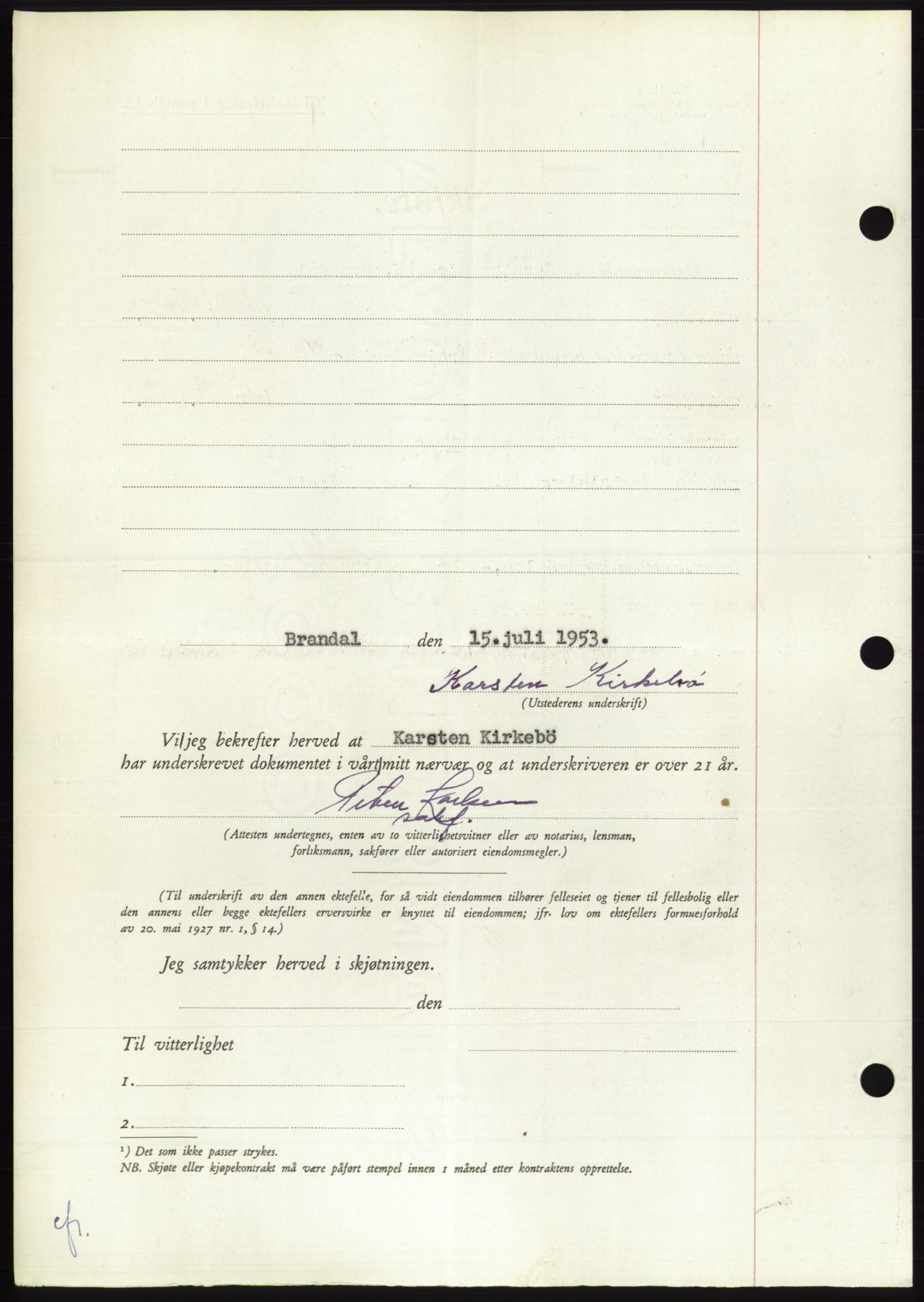 Søre Sunnmøre sorenskriveri, AV/SAT-A-4122/1/2/2C/L0095: Mortgage book no. 21A, 1953-1953, Diary no: : 1977/1953