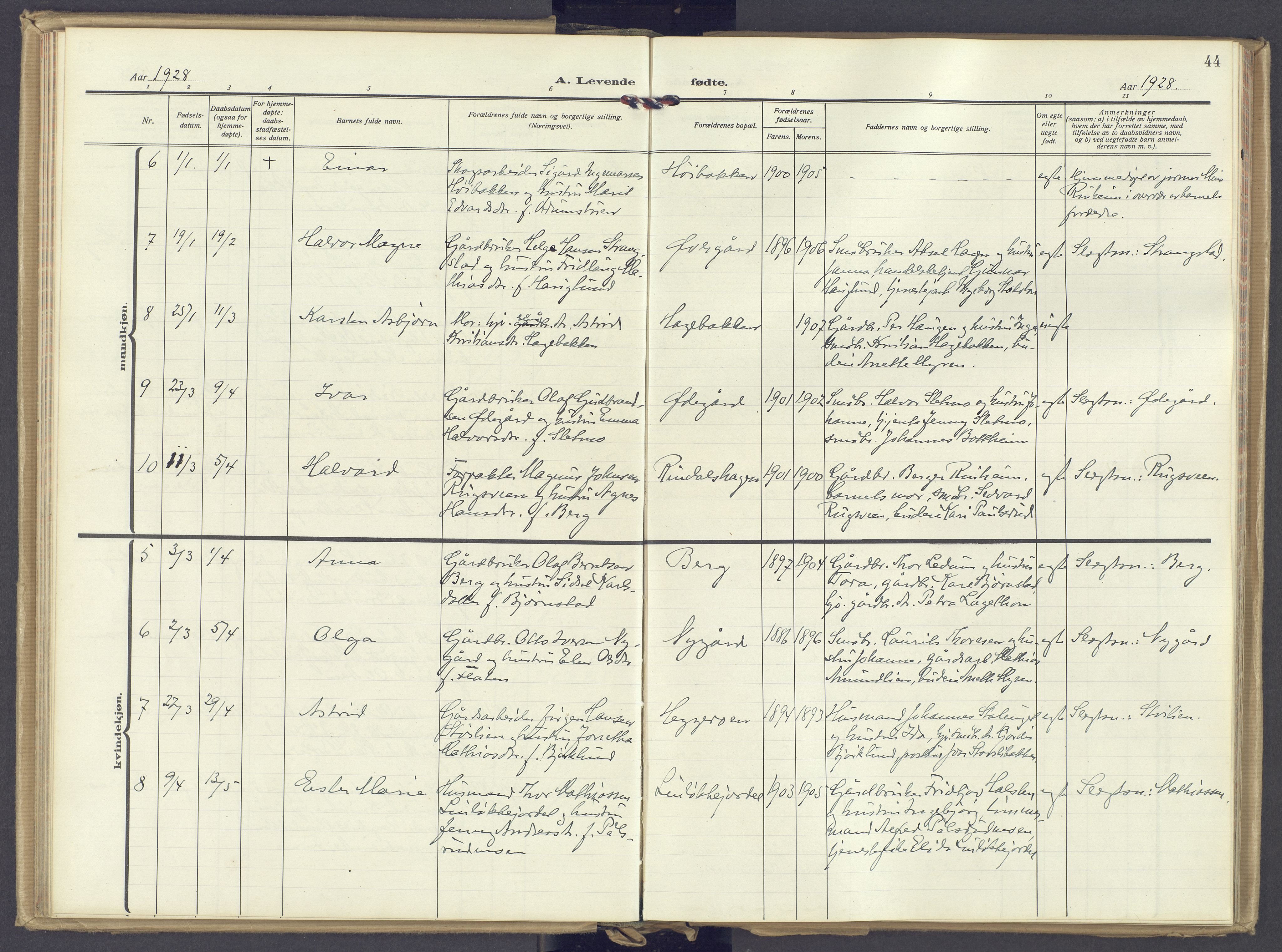 Øyer prestekontor, SAH/PREST-084/H/Ha/Haa/L0014: Parish register (official) no. 14, 1919-1932, p. 44