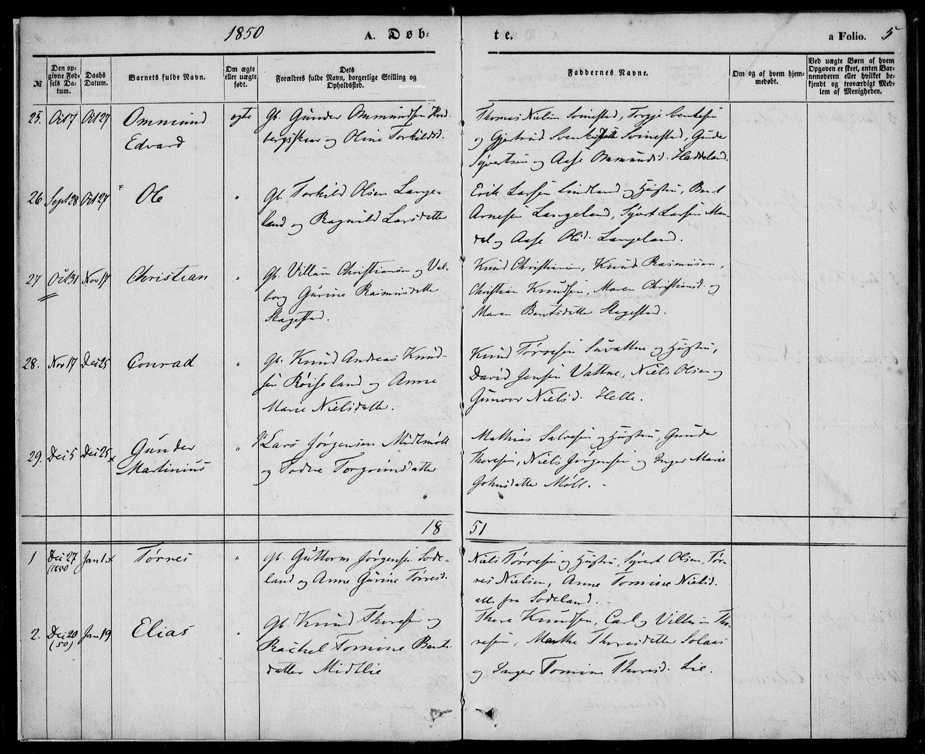 Holum sokneprestkontor, SAK/1111-0022/F/Fa/Faa/L0005: Parish register (official) no. A 5, 1850-1864, p. 5