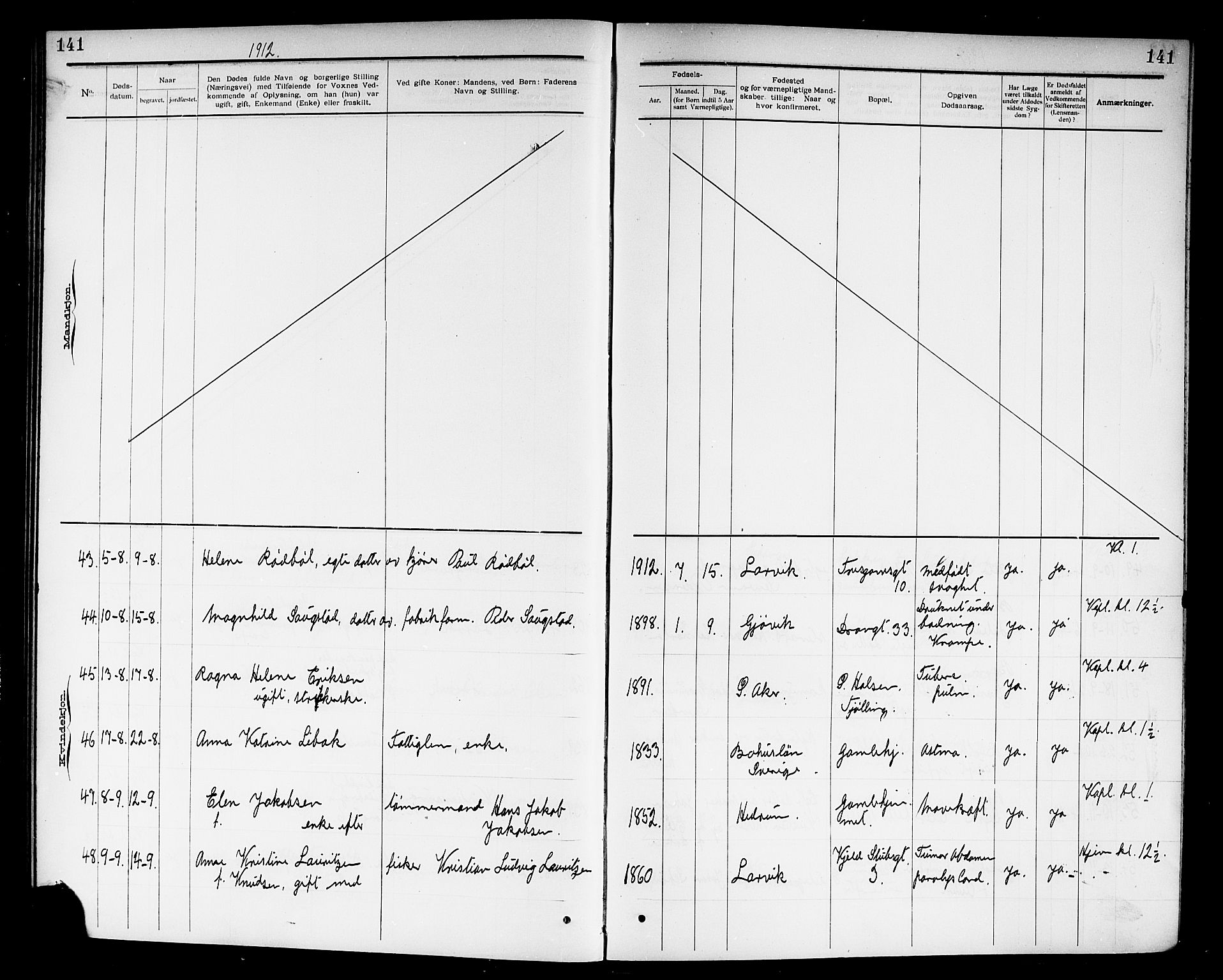 Larvik kirkebøker, AV/SAKO-A-352/G/Ga/L0007: Parish register (copy) no. I 7, 1888-1918, p. 141