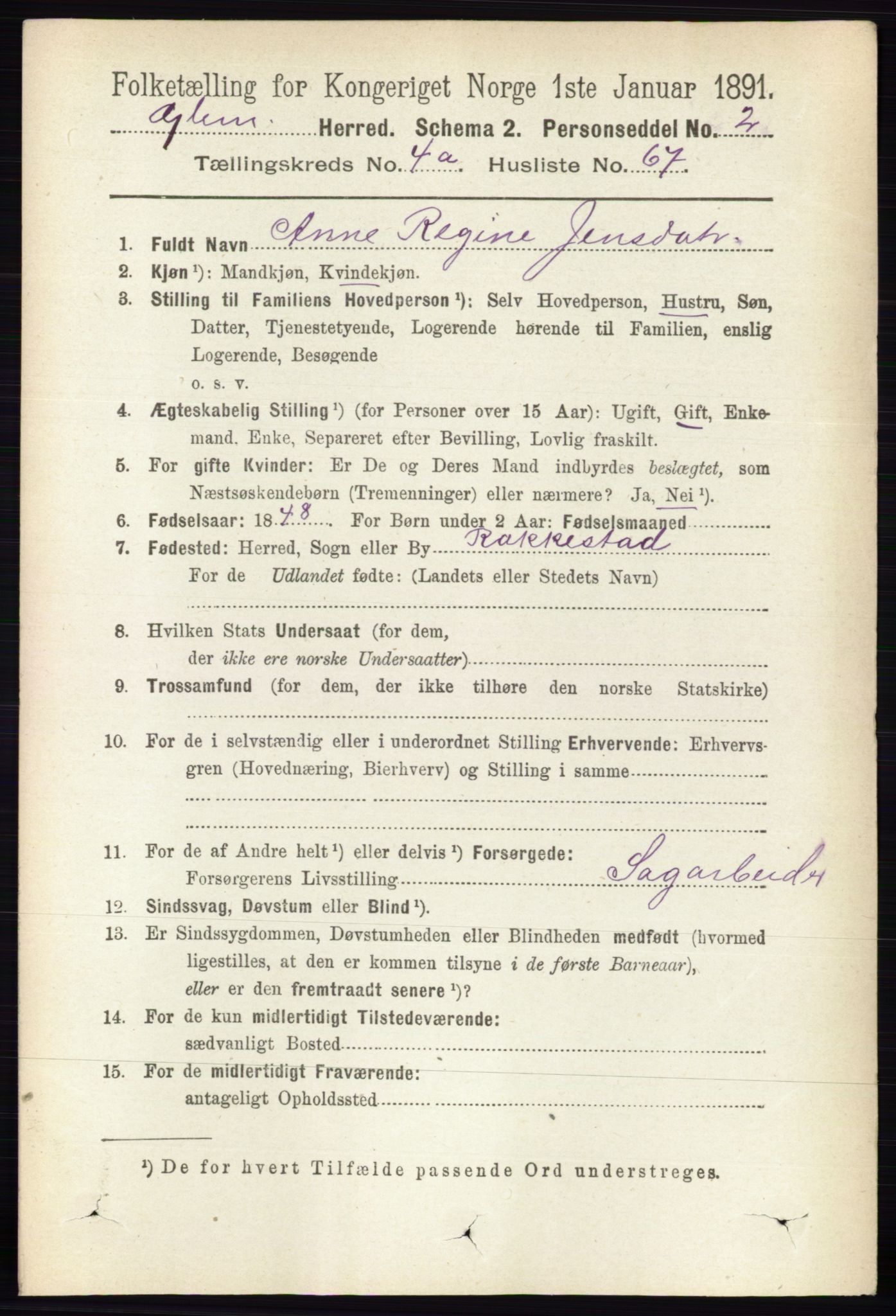 RA, 1891 census for 0132 Glemmen, 1891, p. 4159