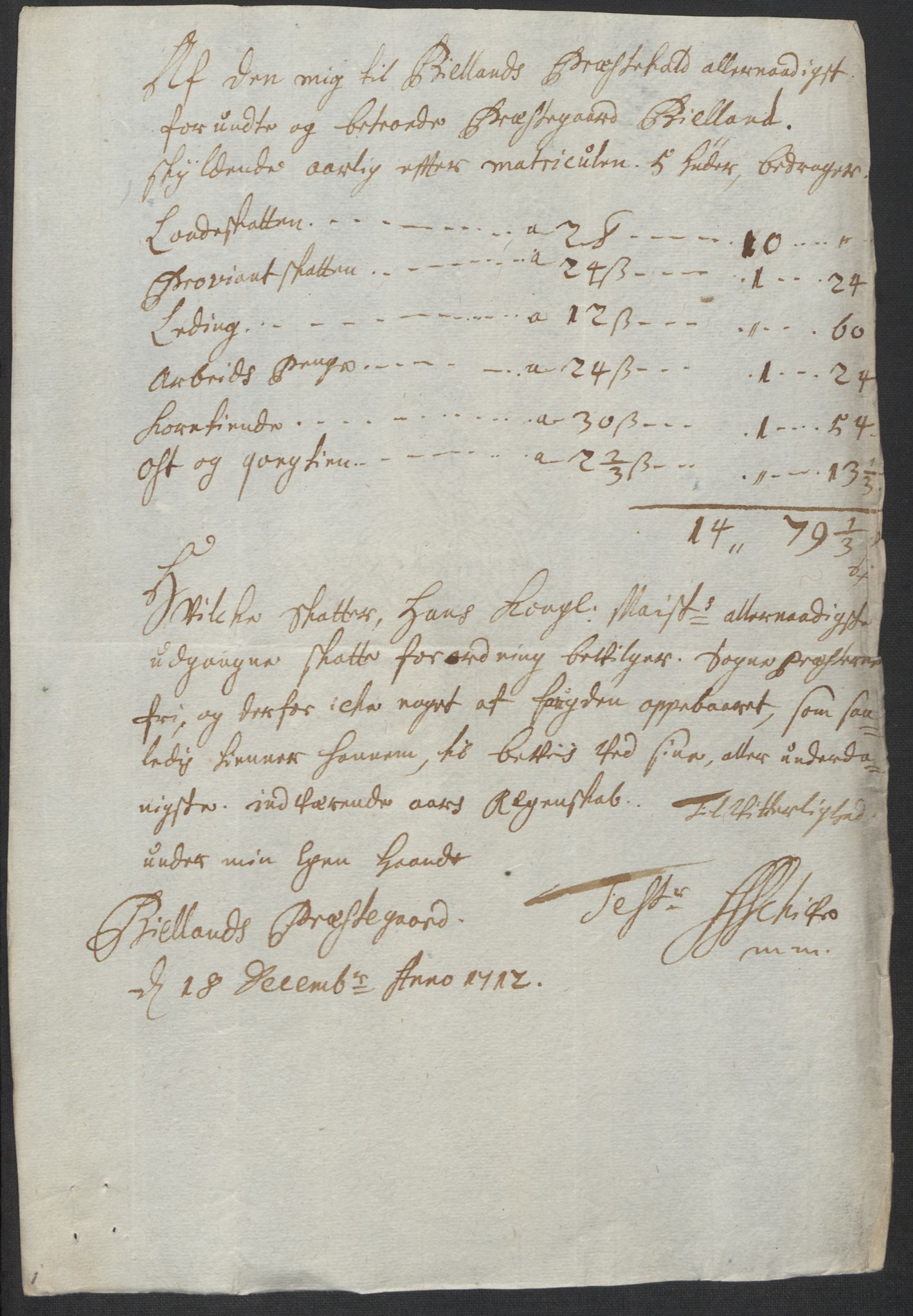 Rentekammeret inntil 1814, Reviderte regnskaper, Fogderegnskap, AV/RA-EA-4092/R43/L2555: Fogderegnskap Lista og Mandal, 1712, p. 199