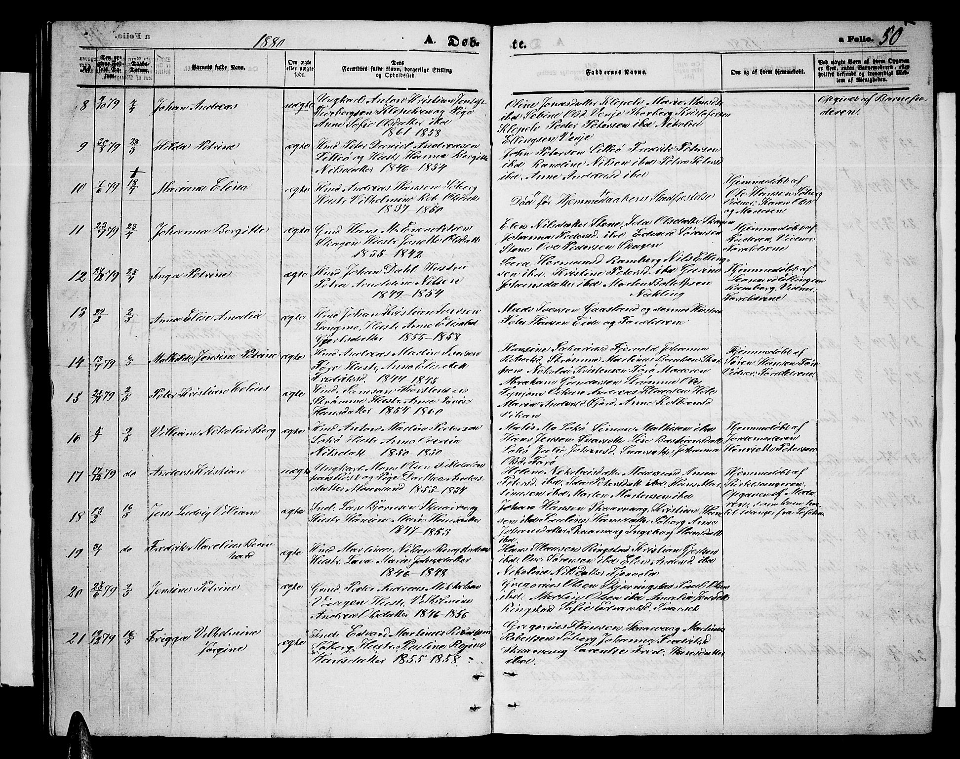 Ministerialprotokoller, klokkerbøker og fødselsregistre - Nordland, AV/SAT-A-1459/891/L1314: Parish register (copy) no. 891C03, 1870-1885, p. 50