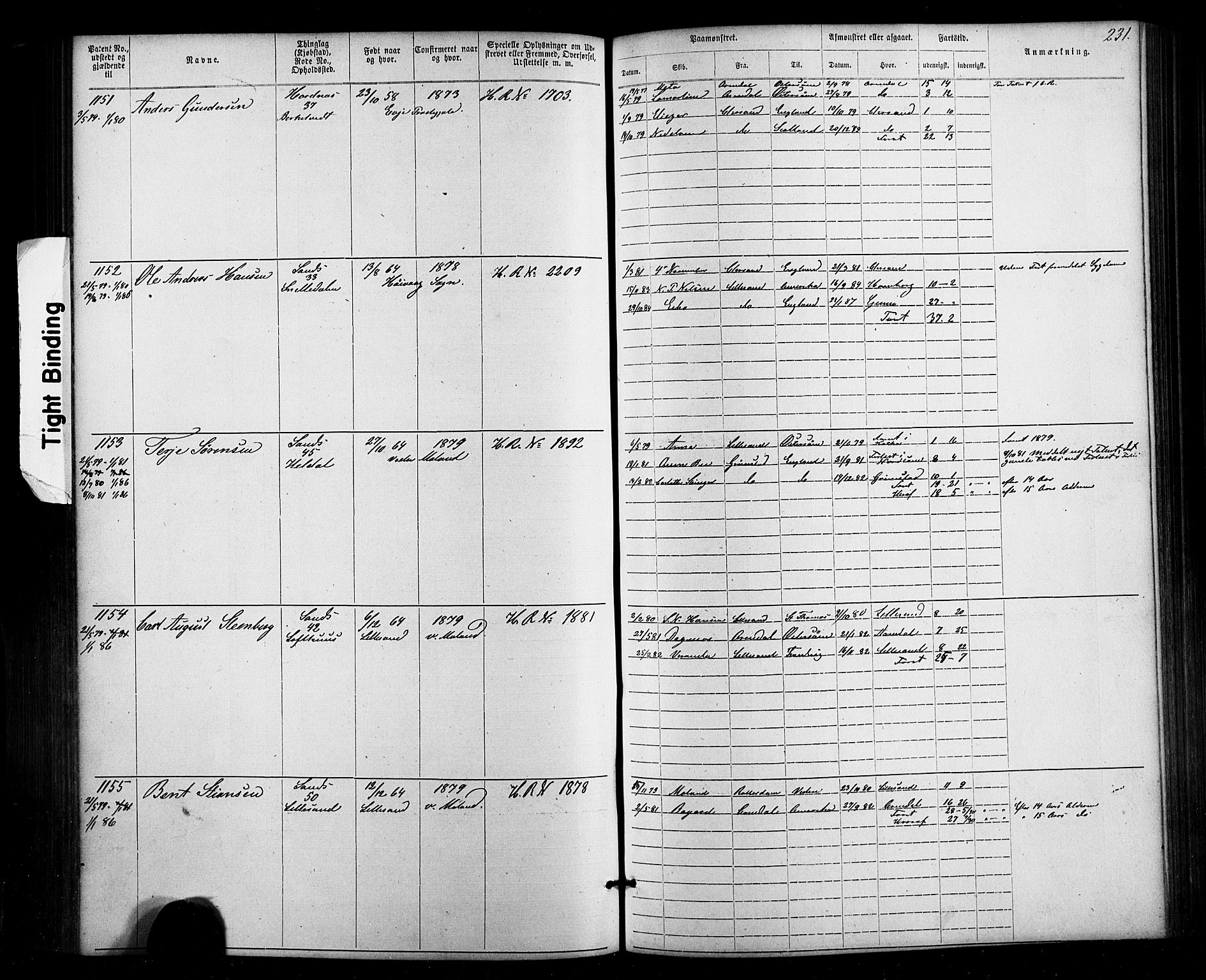 Lillesand mønstringskrets, SAK/2031-0014/F/Fa/L0002: Annotasjonsrulle nr 1-1910 med register, W-8, 1868-1891, p. 237